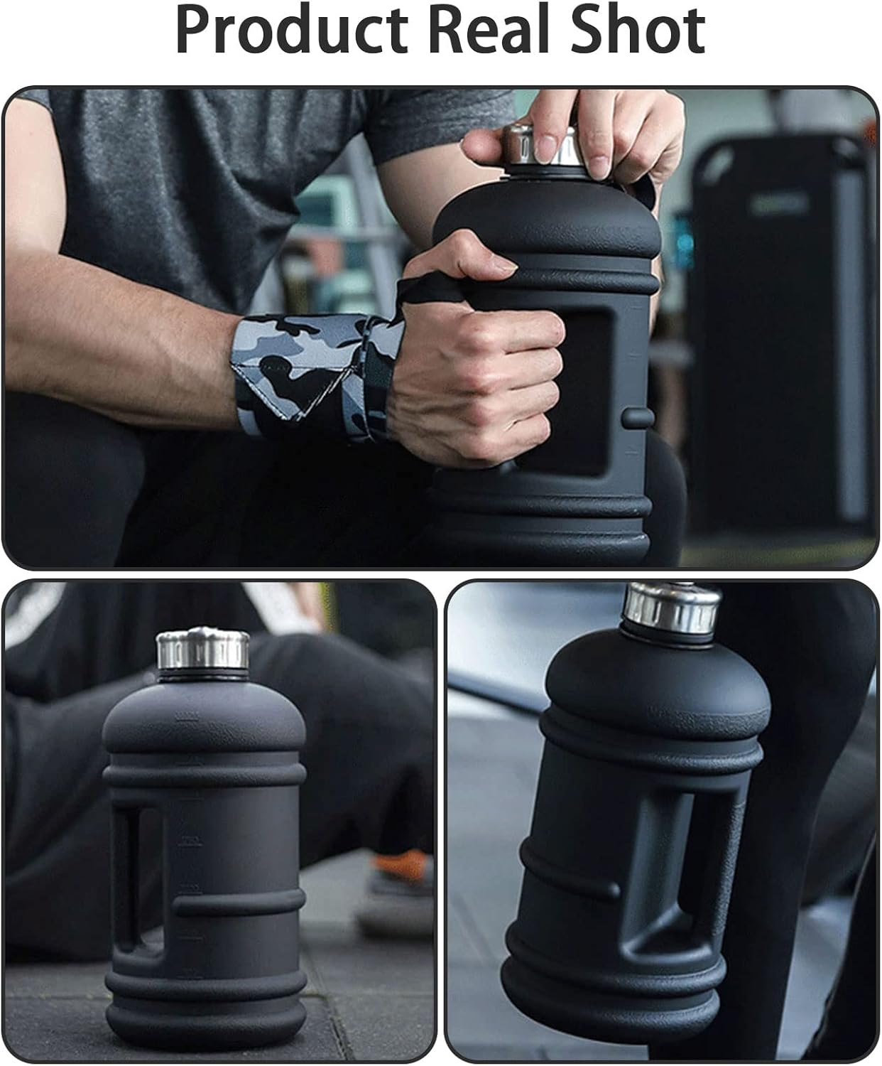 Wesoke 2.2L Half Gallon Water Bottle, 74Oz Black Water Jug with Handle, 2.2 Liter Large Water Bottle Tritan Plastic Big Sports Jug, BPA Free Reusable Leak Proof Gym Drink Container image number 2