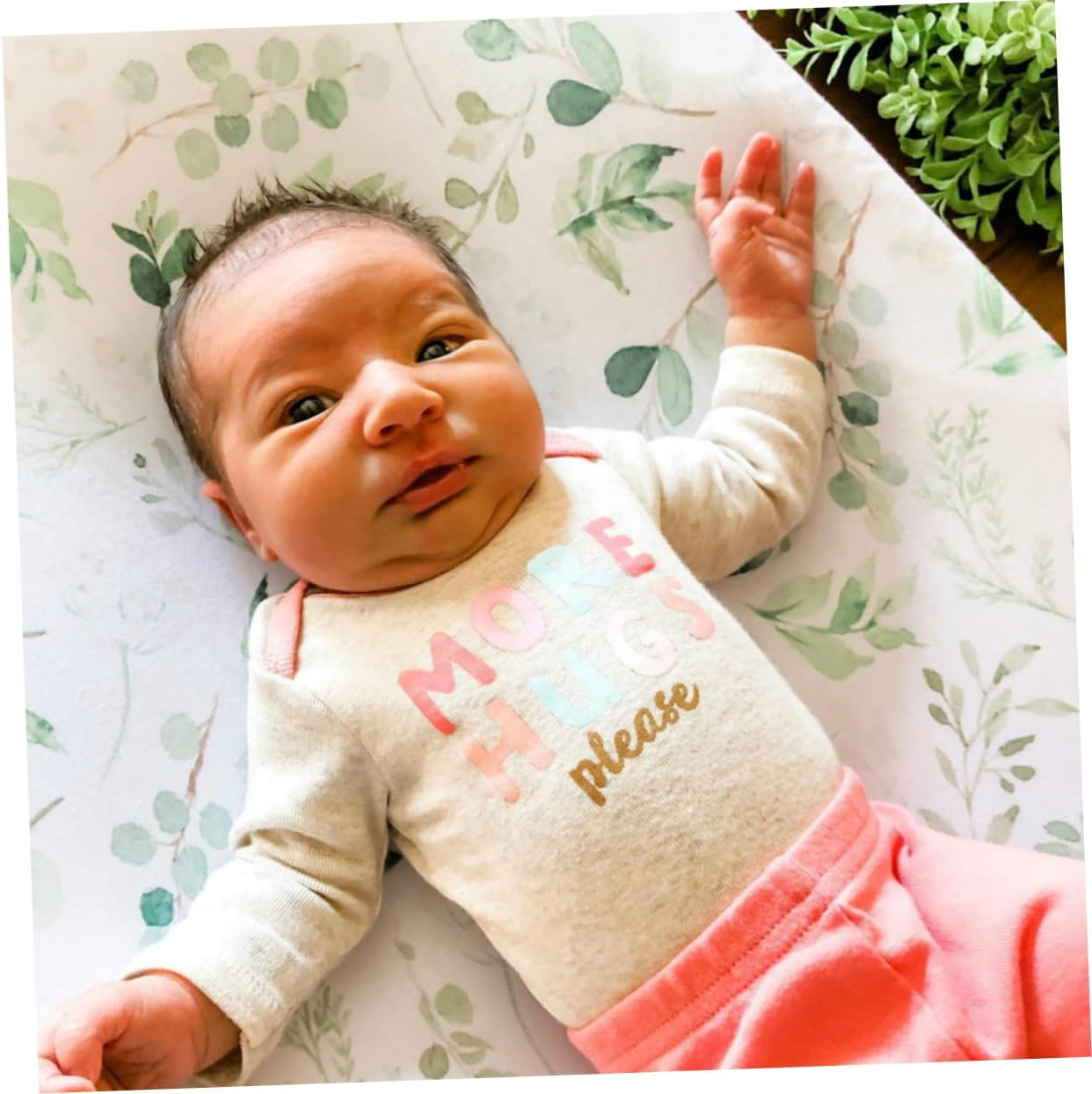 ERINGOGO Baby Changing Pad Cover for Boys and Girls, Detachable Soft Fabric Sheet Green Leaf Design, Washable Infant Change Pad Cover for Nursery and Travel - Green image number 2