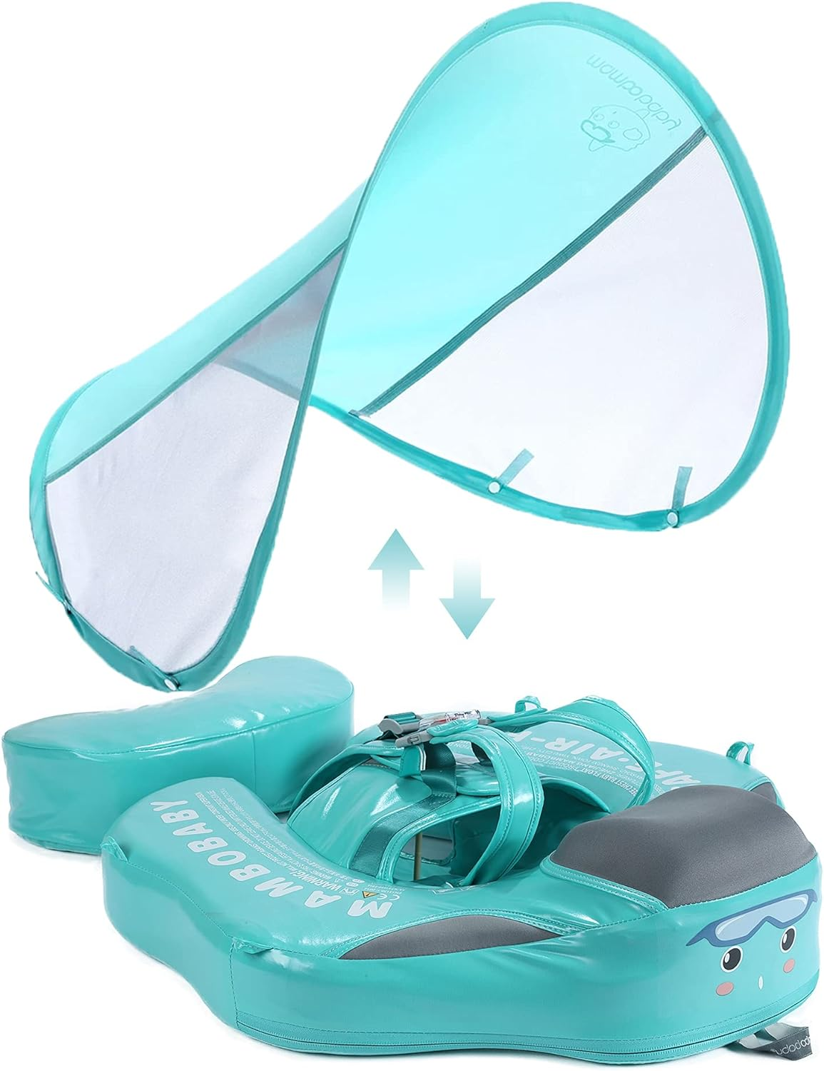 HECCEI Baby Swim Float with Canopy, Mambobaby Non-Inflatable Solid Baby Float, Upgrade Soft Skin-Friendly Leather, with Adjustable Safety Strap, Material Infant Swim Float for Boys and Girls image number 5