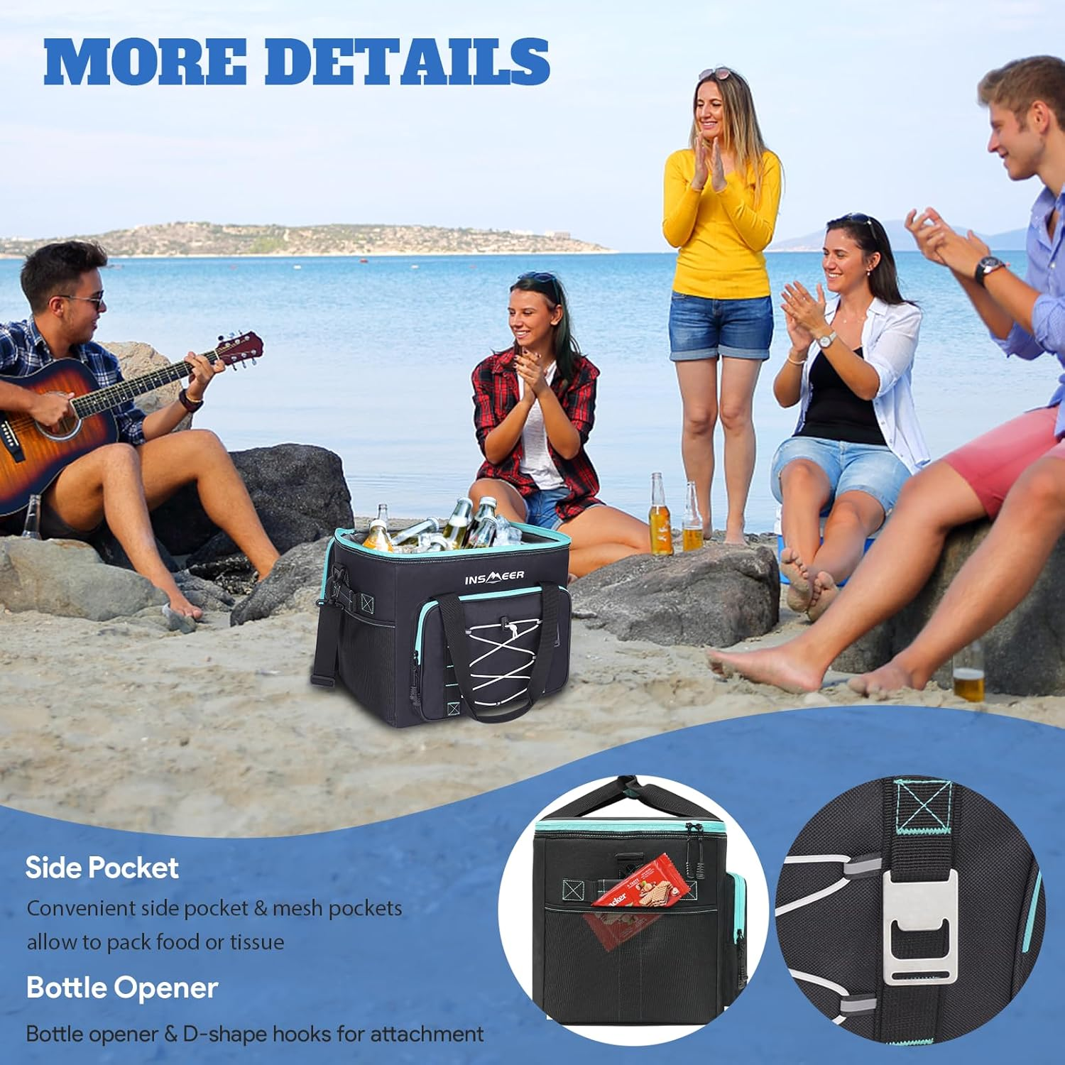 INSMEER Cooler Bag 60Cans,40L Large Cooler Bags Insulated,Soft Cooler Bag Leakproof/Collapsible/Portable Cooler Backpack,With Bottle Opener&Removable Shoulder Strap,Suitable for Beach Camping Picnics