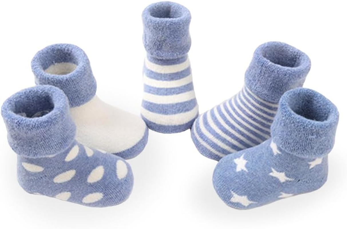 5 Pairs Baby Warm Thick Cotton Socks, Soft Toddler Girls Boy Thermal Crew Socks Infants Combed Cotton Socks Turn Cuff Socks for 0-1/1-3 Years Kids, Pink/Blue