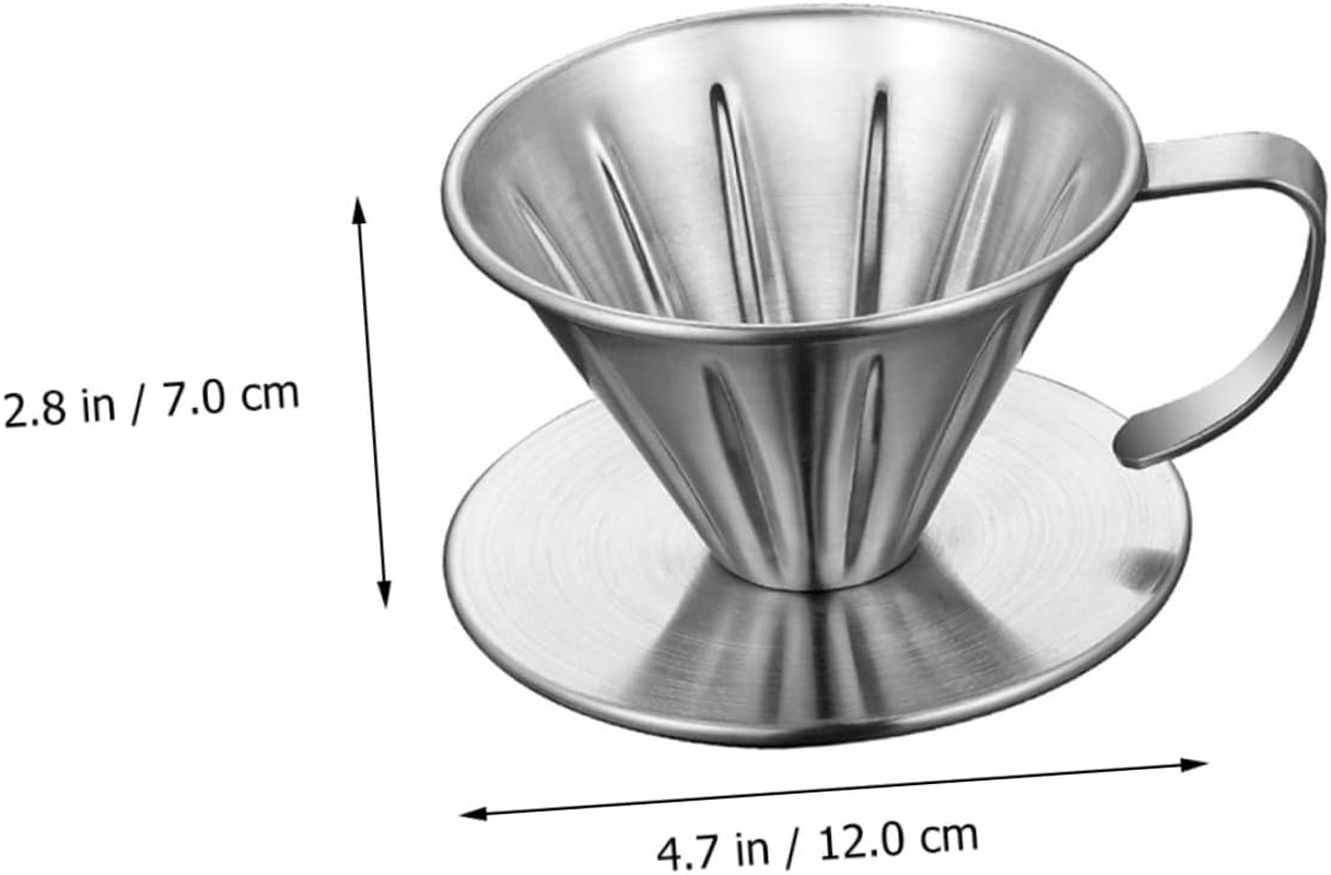 TOBBOMEY Stainless Steel Coffee Filter Coffee Strainer with Handle and Base Tea Making Tool Reusable Drip Filter for Brewing