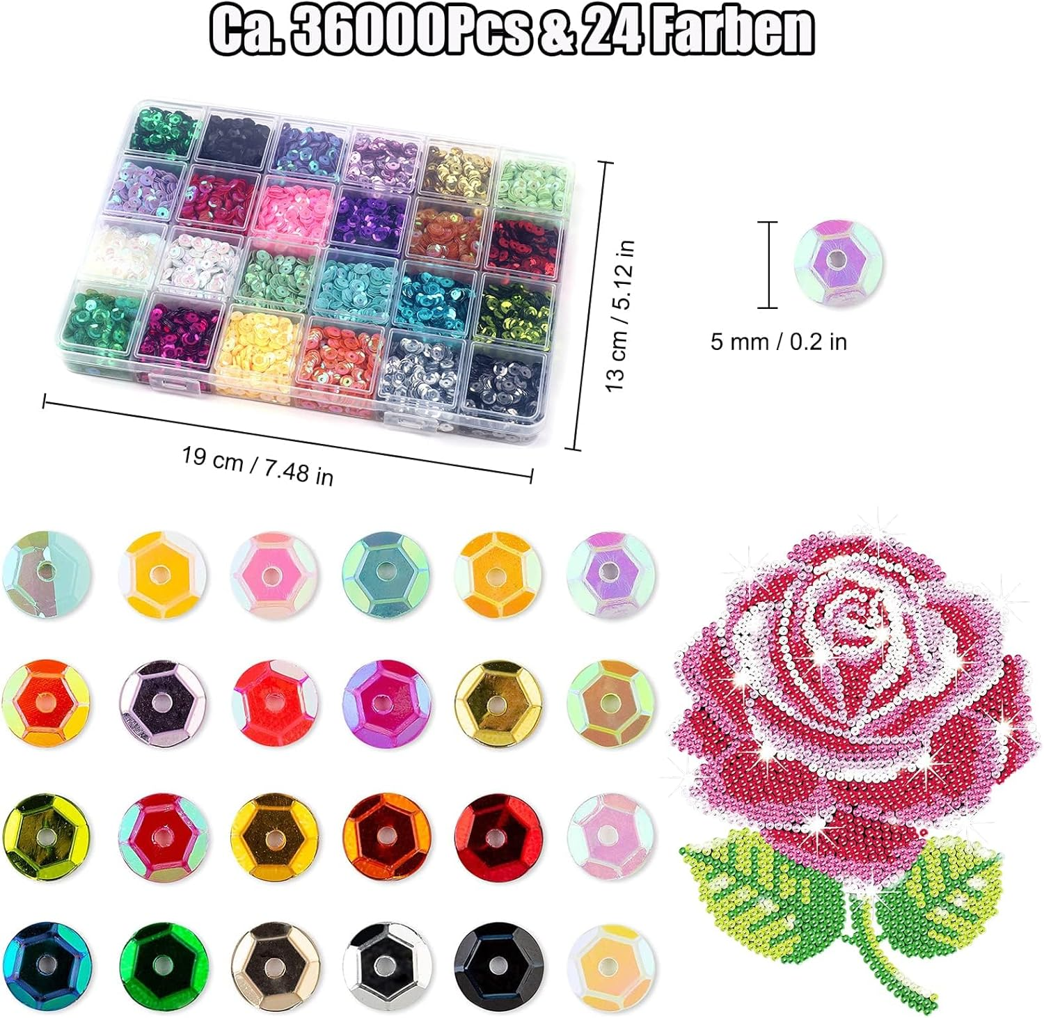 36000 Pieces 24 Colours 5 Mm Sequins Craft Colourful Sequins with Box Loose Craft Glitter Rainbow Sequin Cup Rainbow Cup Sequin for DIY Crafts