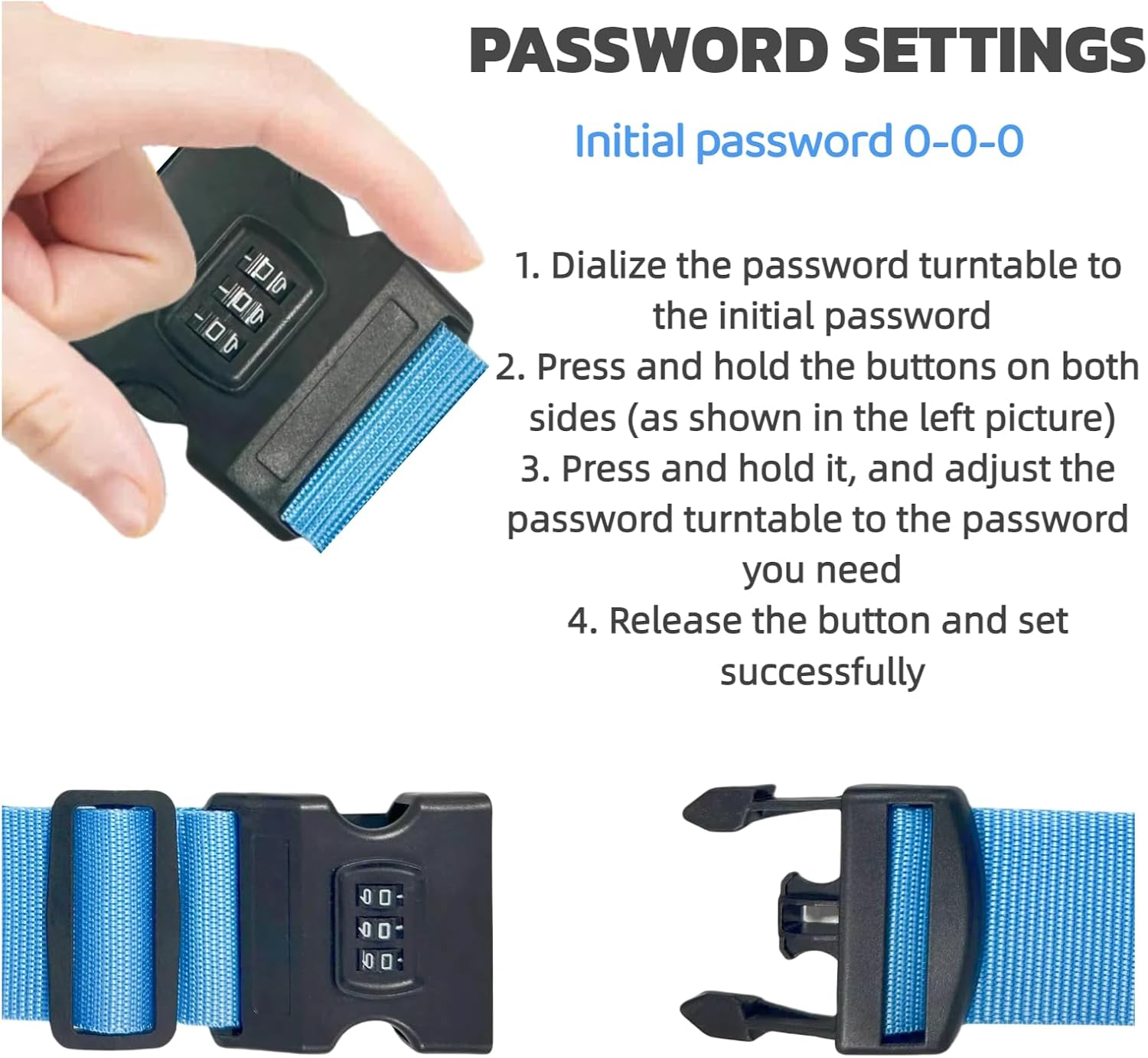 Adjustable Suitcase Strap Strap, Travel Contracts with 1-Piece Suitcase Strap with Combination Lock, 5 X 180 Cm, Safe and Durable Luggage Strap for Identification and Security (Sky Blue) image number 1