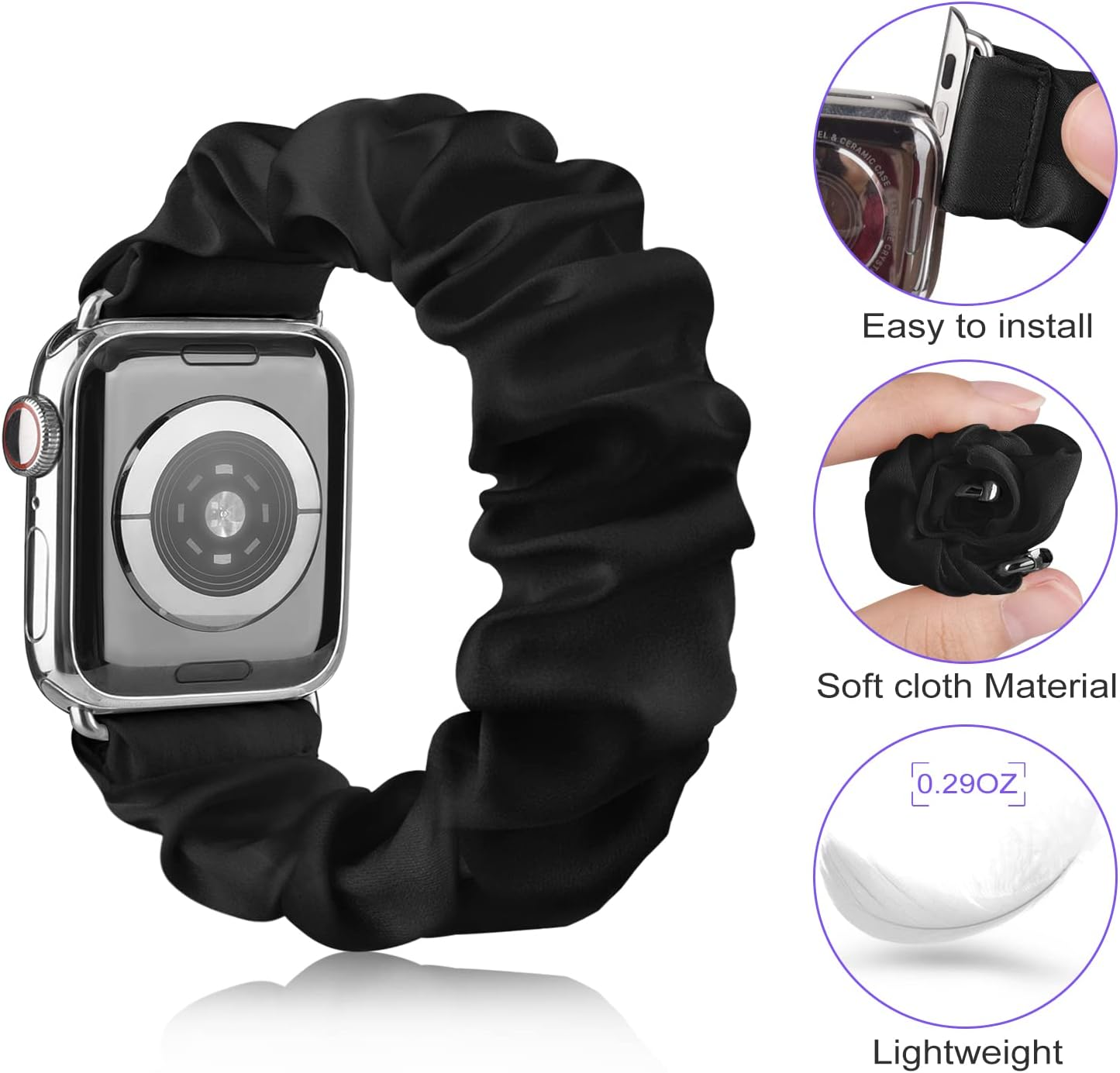 Adjustable Elastic Scrunchie for Apple Watch Band 38Mm 40Mm 41Mm 42Mm 44Mm 45Mm, Soft Stretchy Cloth Pattern Printed Fabric Women Girls Wristbands for Iwatch Series 10/9/8/7/SE/6/5/4/3/2/1 image number 6