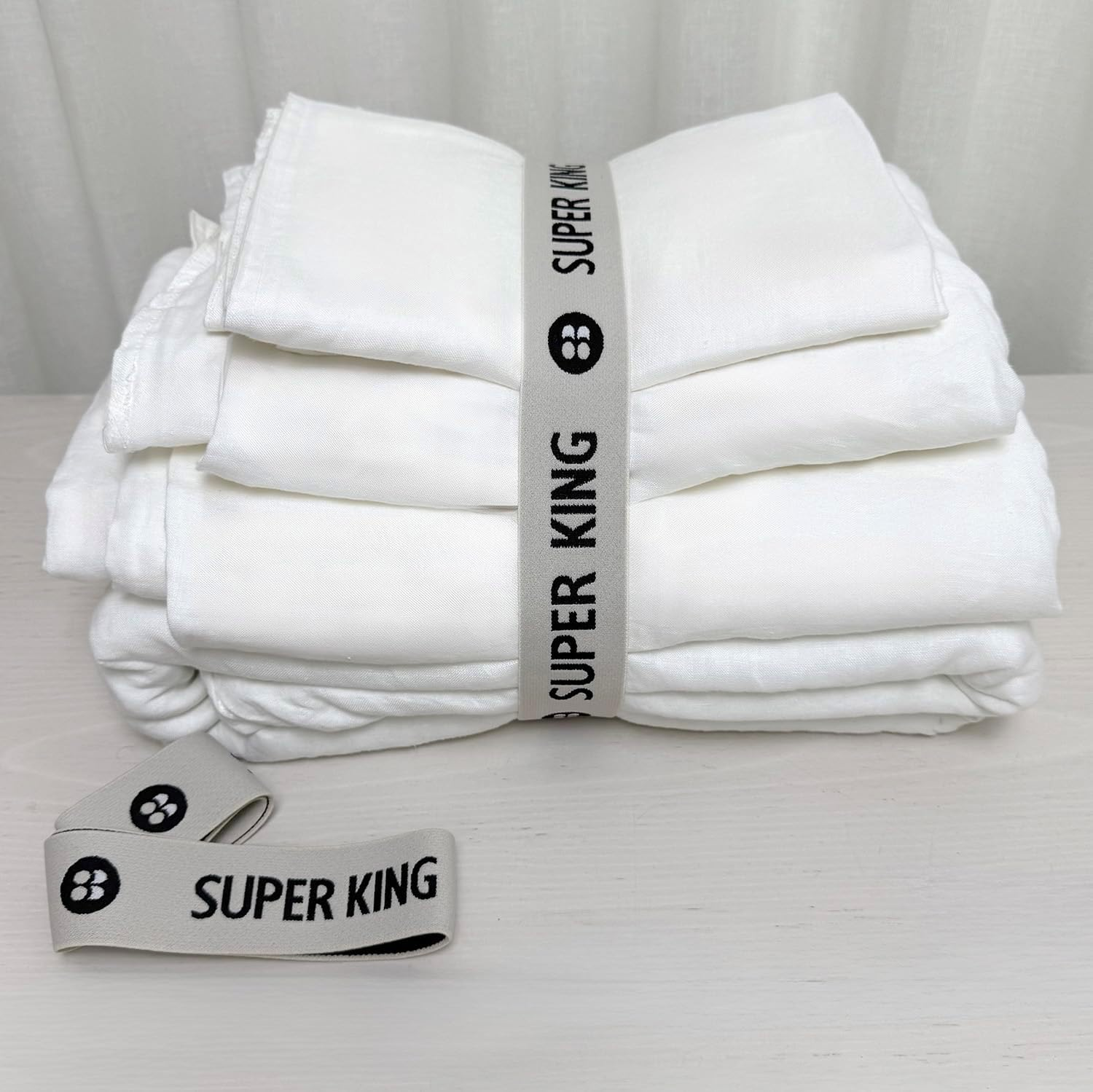 BEDDING BUNDLER Bed Sheet Organiser Bands | 2-Pack Premium Storage Woven Label for Single to Queen Size, King, Super King & Covers | Keep Linen Neat & Organised | Carbon Offset (Natural, Super King) image number 2