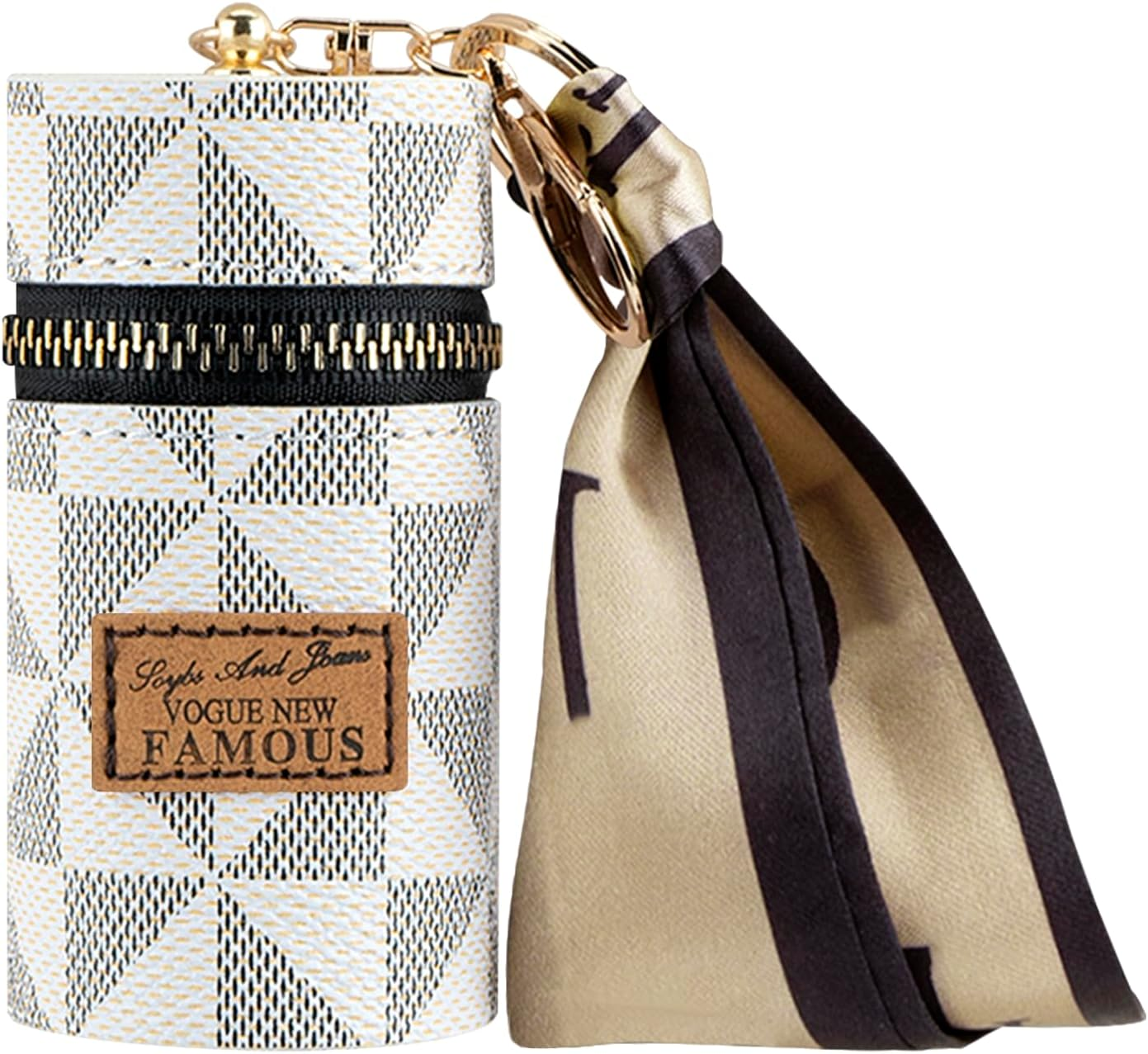 Adorila Mini Leather Lip Gloss Case, Travel Lipstick Bag with Keychain for Perfume, Fingernail Polish, White