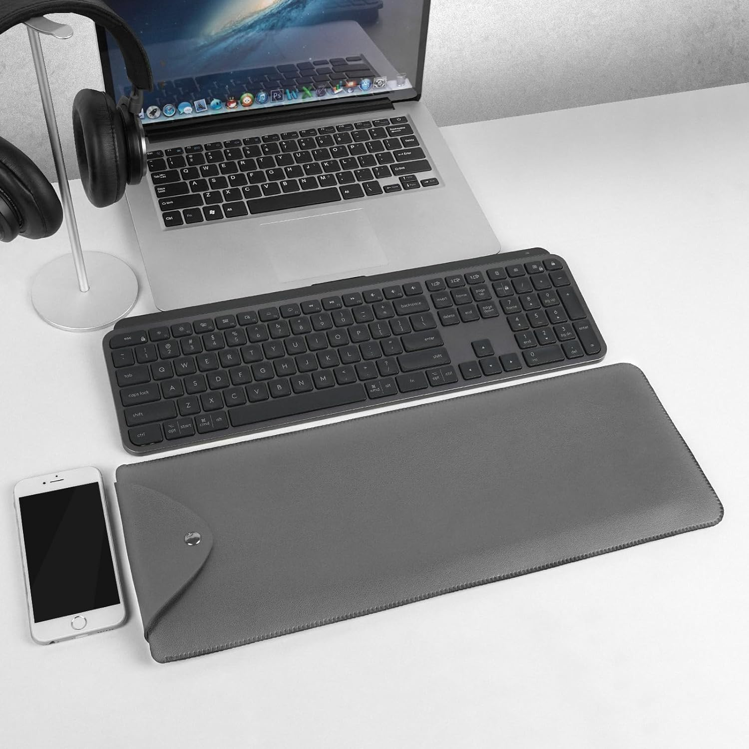 Geekria Full Size Slim Keyboard Sleeve Case, Vegan Leather Travel Bag, Keyboard Protective Cover for Logitech MK955/ K950/ MX Keys S/MX Keys Advanced Wireless Illuminated (Dark Grey) image number 5