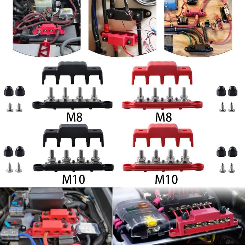 WADY Bus Bar Power Distribution Block 12V 250A - Marine Grade Terminal Block with 4 X 5/16" Studs, Waterproof Cover for Positive/Negative DC Battery Connections, (M8)