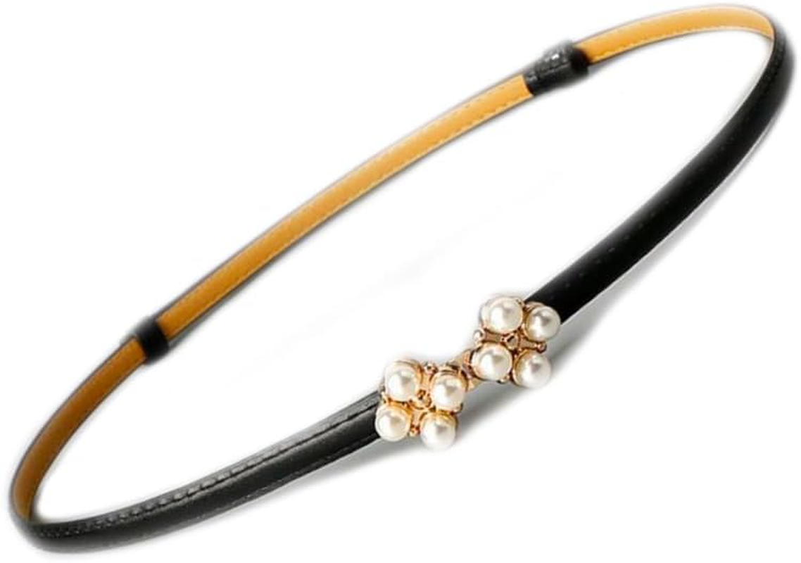 Womens Faux Leather Skinny Belt Skinny PU Leather Adjustable Slim Thin Waistband Belts with Metal Buckle for Ladies Jean Dress Slim Belt