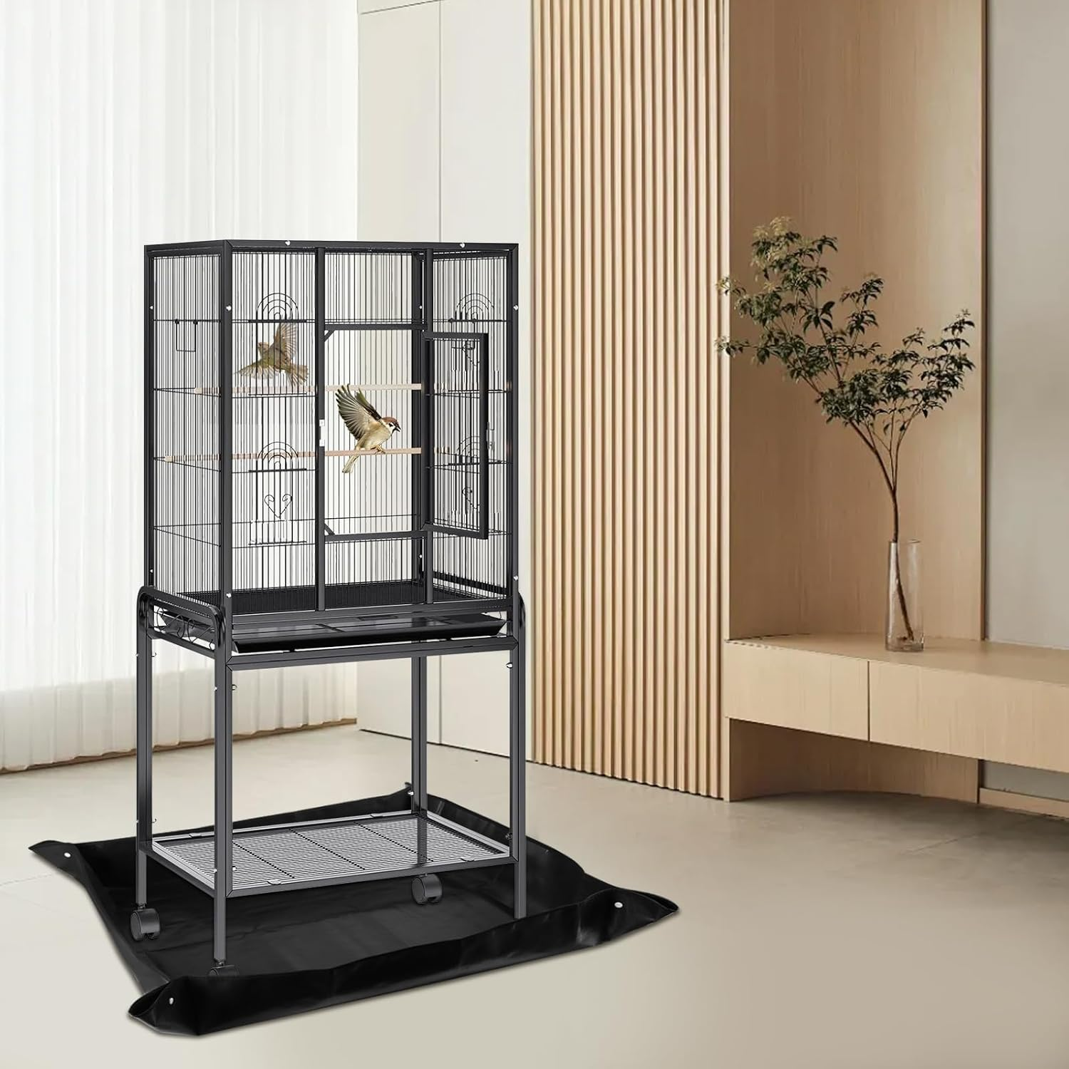 Waterproof Bird Cage Mat 39 X 39 Inch Easy Clean and Convenient Use under Pet Cage Mat for Protect Floors（Black） image number 4