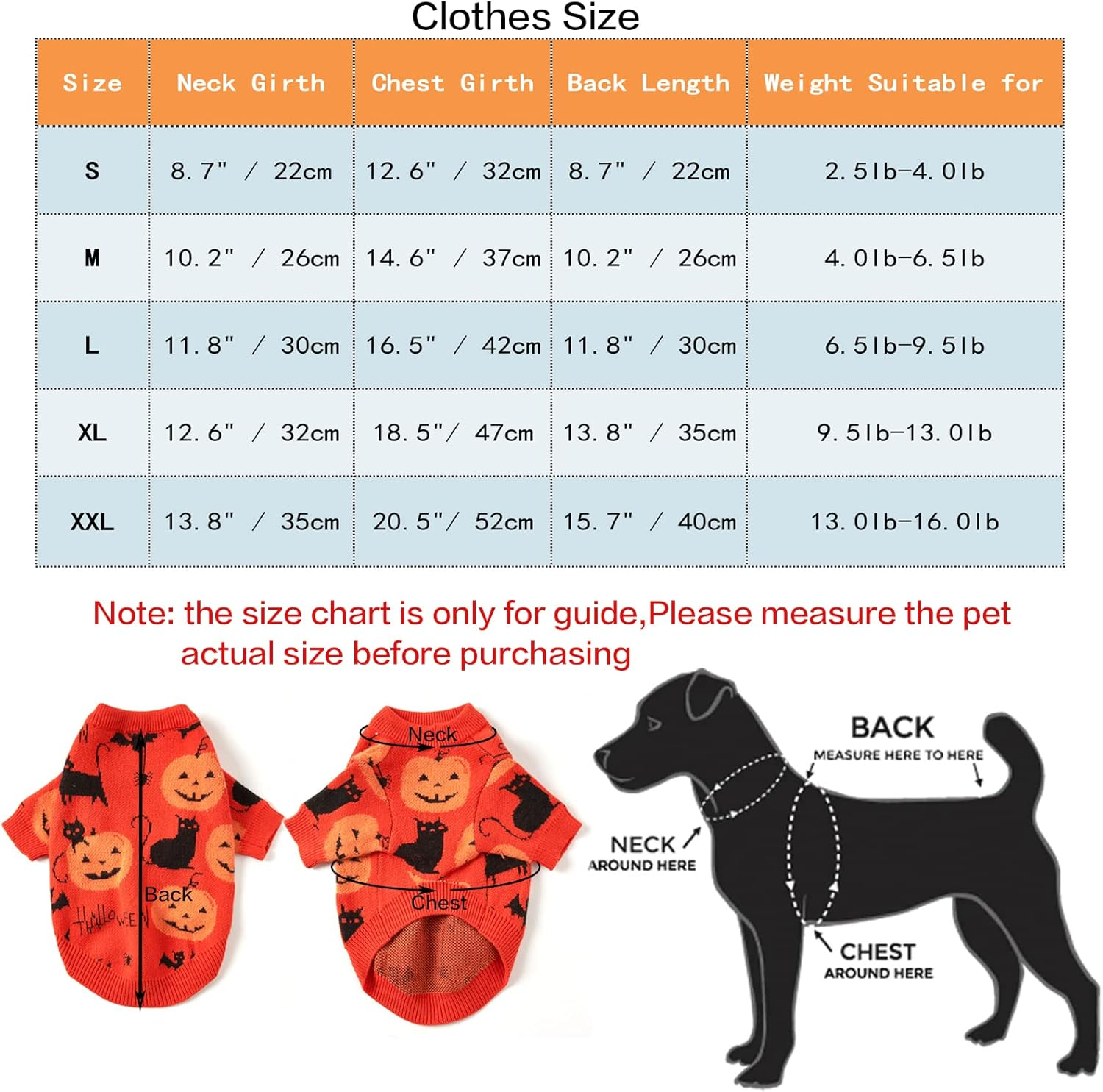 Cooshou Halloween Sweater Costume for Dogs Cat Pumpkin Knitwear Clothes Costume with Pumpkin Kitten Pattern Dog Halloween Sweater Coat for Kittens Small Dogs Cats XL image number 5
