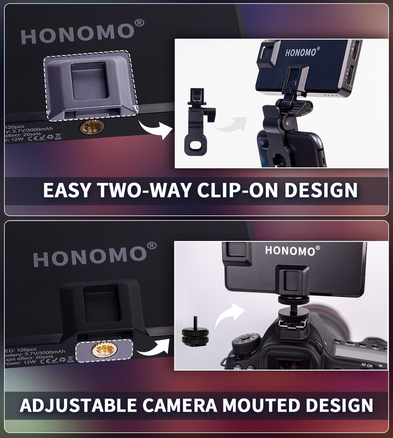 120LED Portable Selfie Light: HONOMO Versatile Phone Light for Iphone & Camera | 3000Mah Rechargeable Video Light | Halloween, Christmas & New Year'S Accessory for Photos & Streaming image number 3