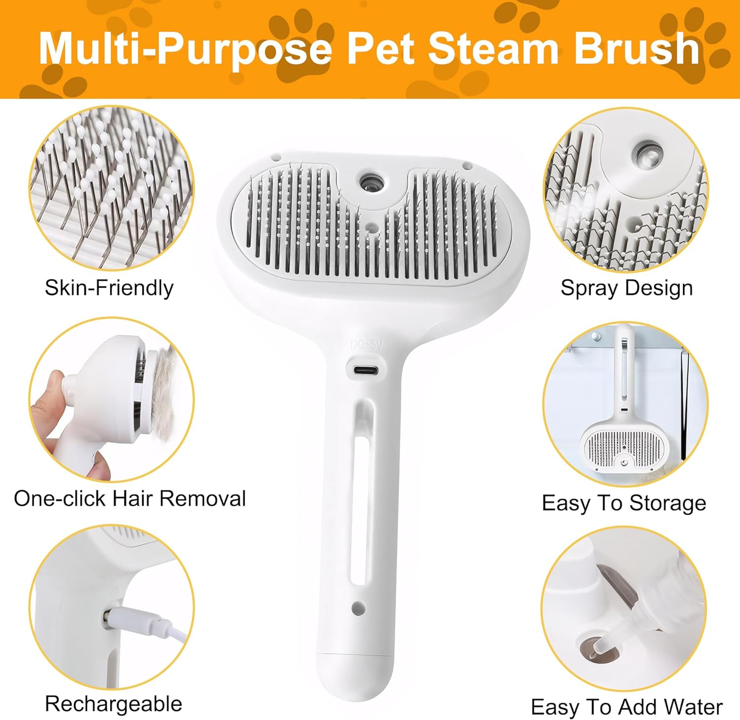 Cat Steam Brush, Dog Comb for Shedding and Grooming, Pet Spray Hair Removal Brush Suitable for Indoor Short Long Hair Dogs Cats image number 2