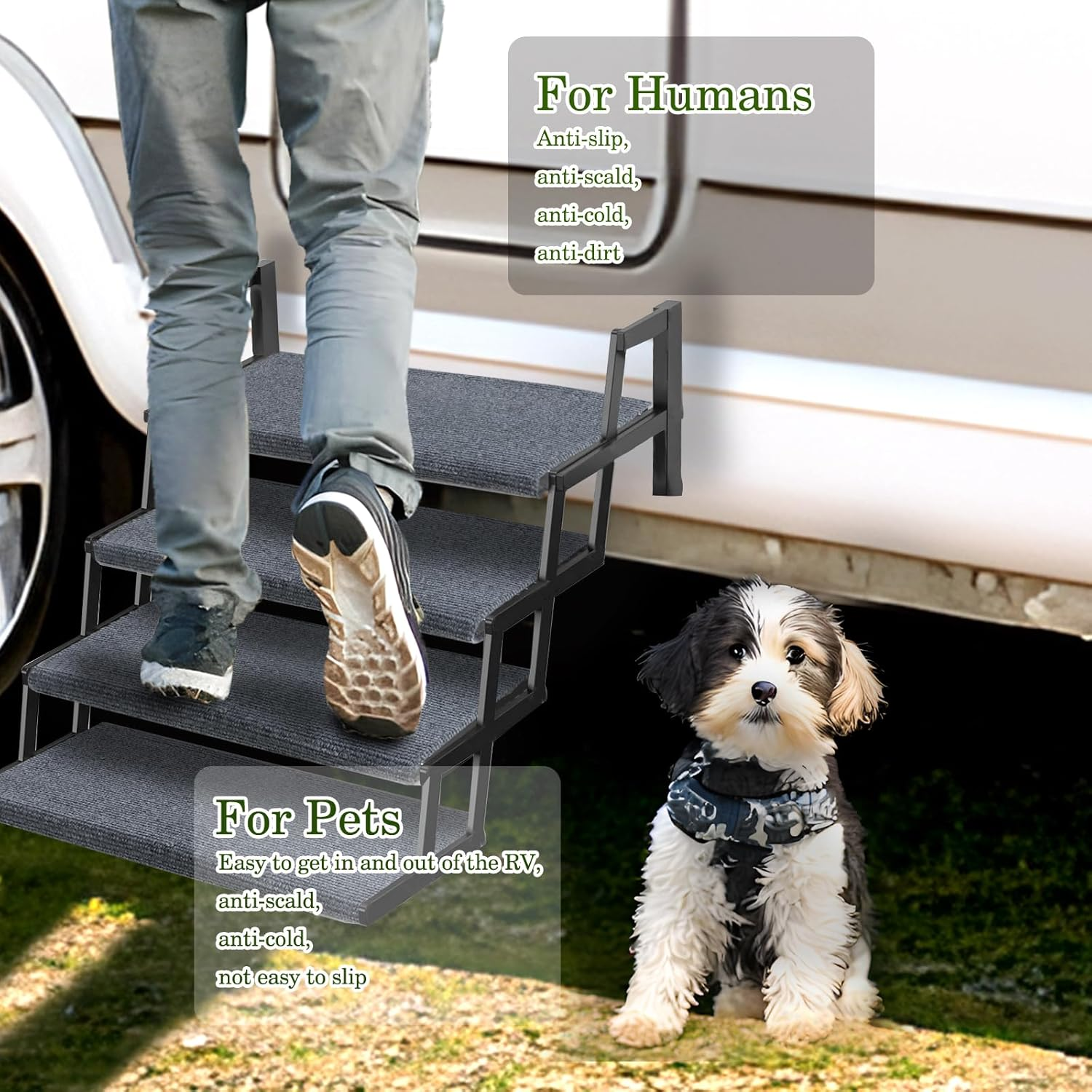HOMEE RV Step Covers 4 Packs, Camper Step Covers,Rv Step Rugs, 23 Inch Wide RV Stair Covers with Install Hook Fit 8" to 11" RV Stair Treads,Non-Slip Outdoor RV Step Carpet,Grey image number 4