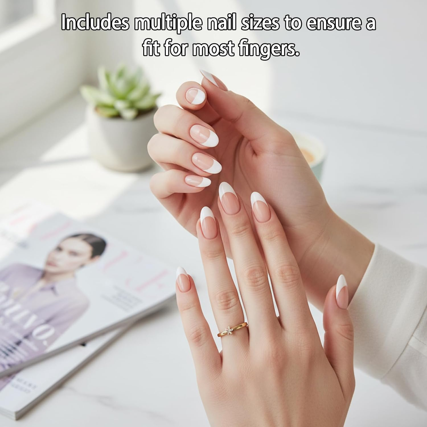 Press on Nails, French Almond Design Fake Nails, Pink and White Press on Nails, 22-24 Pieces image number 4