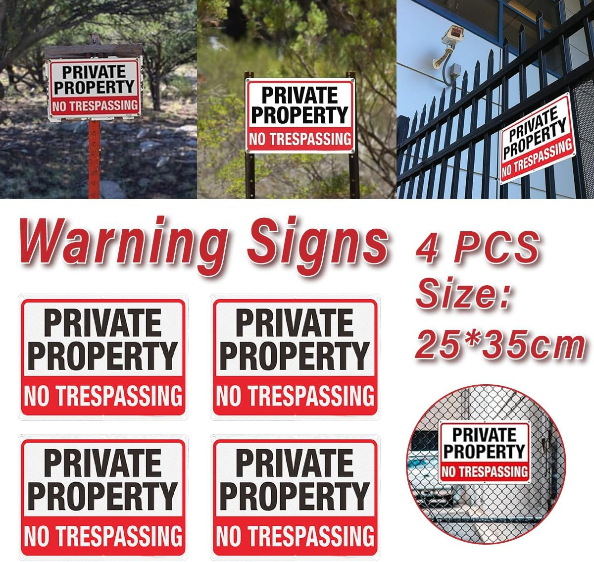 AIMALL 4PCS Metal Warning Camera Signs Reflective Outdoor Security Signs 9.8 X 13.8 Inch UV Protected Weatherproof Durable Aluminum Safety Signs for Home and Business Use image number 3