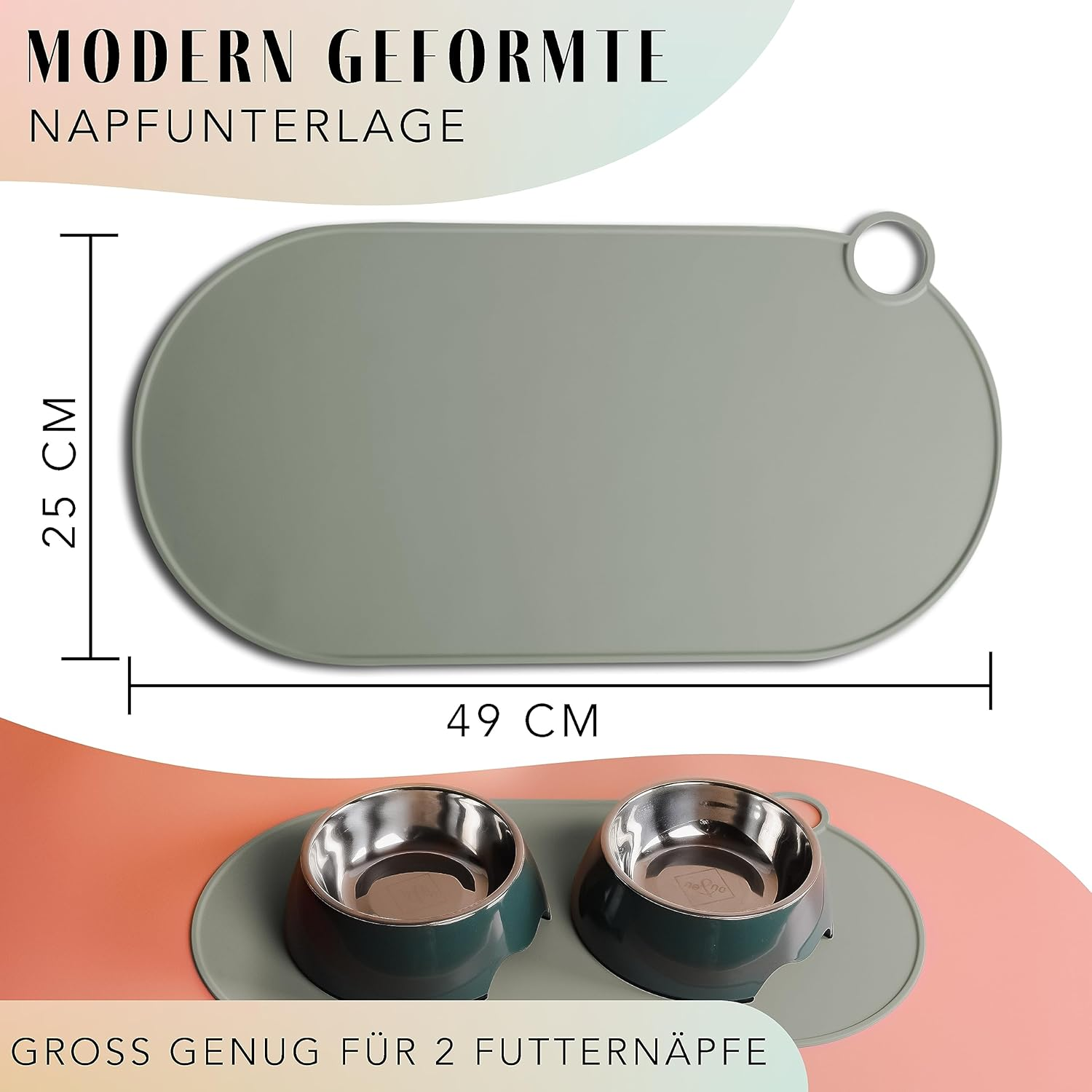 Ne&No Silicone Bowl Mat for Cats and Small Dogs Cat Bowl Mat Waterproof Feeding Mat Non-Slip Silicone Mat with Hanging Loop 49 X 25 Cm (Sage Green) image number 5