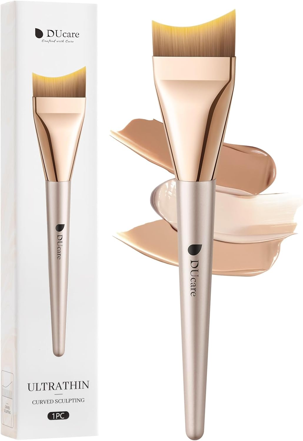 Ducare Foundation Brush, Ultra Thin Angled Makeup Brush, No Trace Facial Brush Face Makeup Brushes for Liquid Foundation, Blending Cream, Mask, Mud, Mixed Mask（Gold）