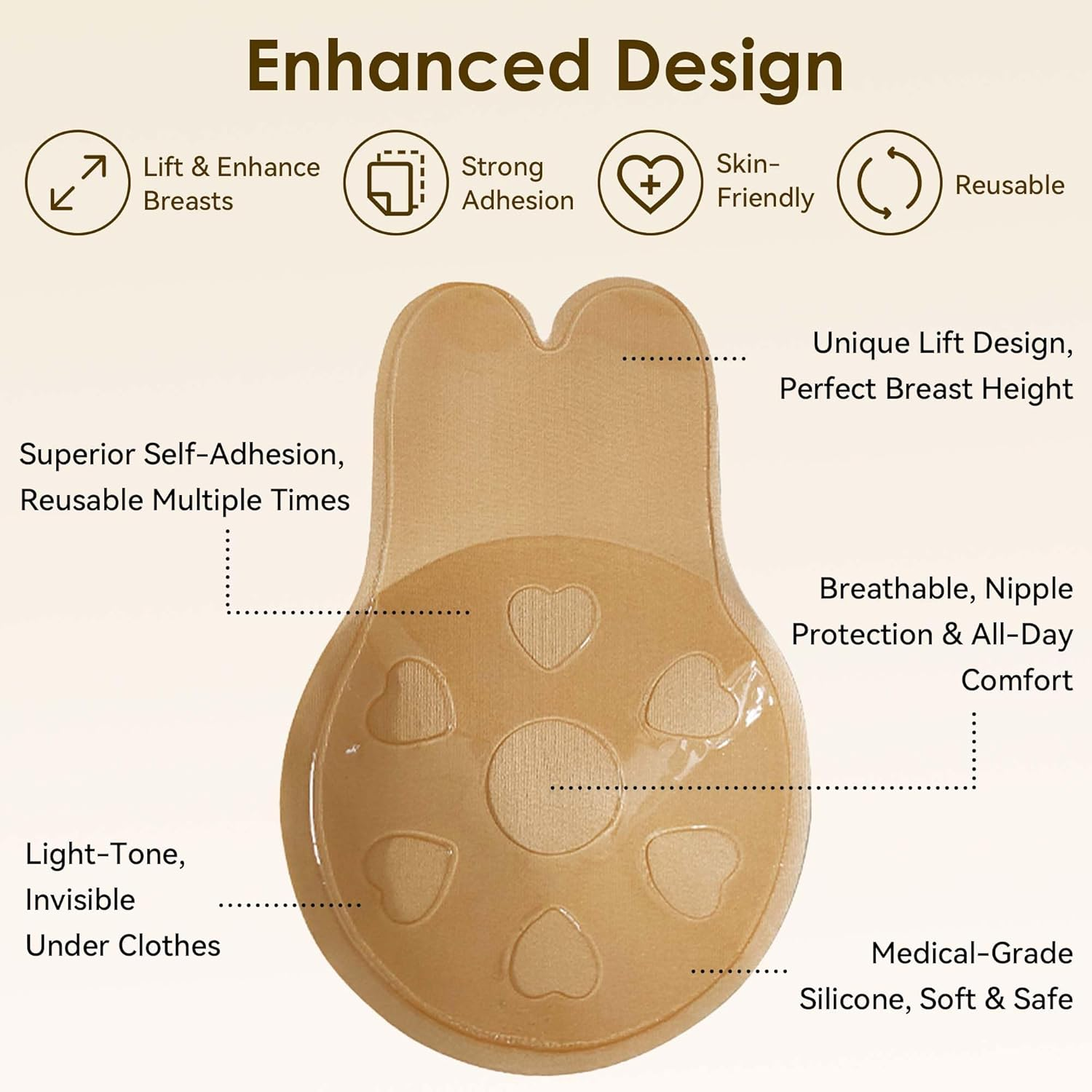 2 Pieces Sticky Bra - Push up Adhesive Backless Strapless Invisible Bra with Nipple Covers Reusable Self-Adhesive Bras image number 3