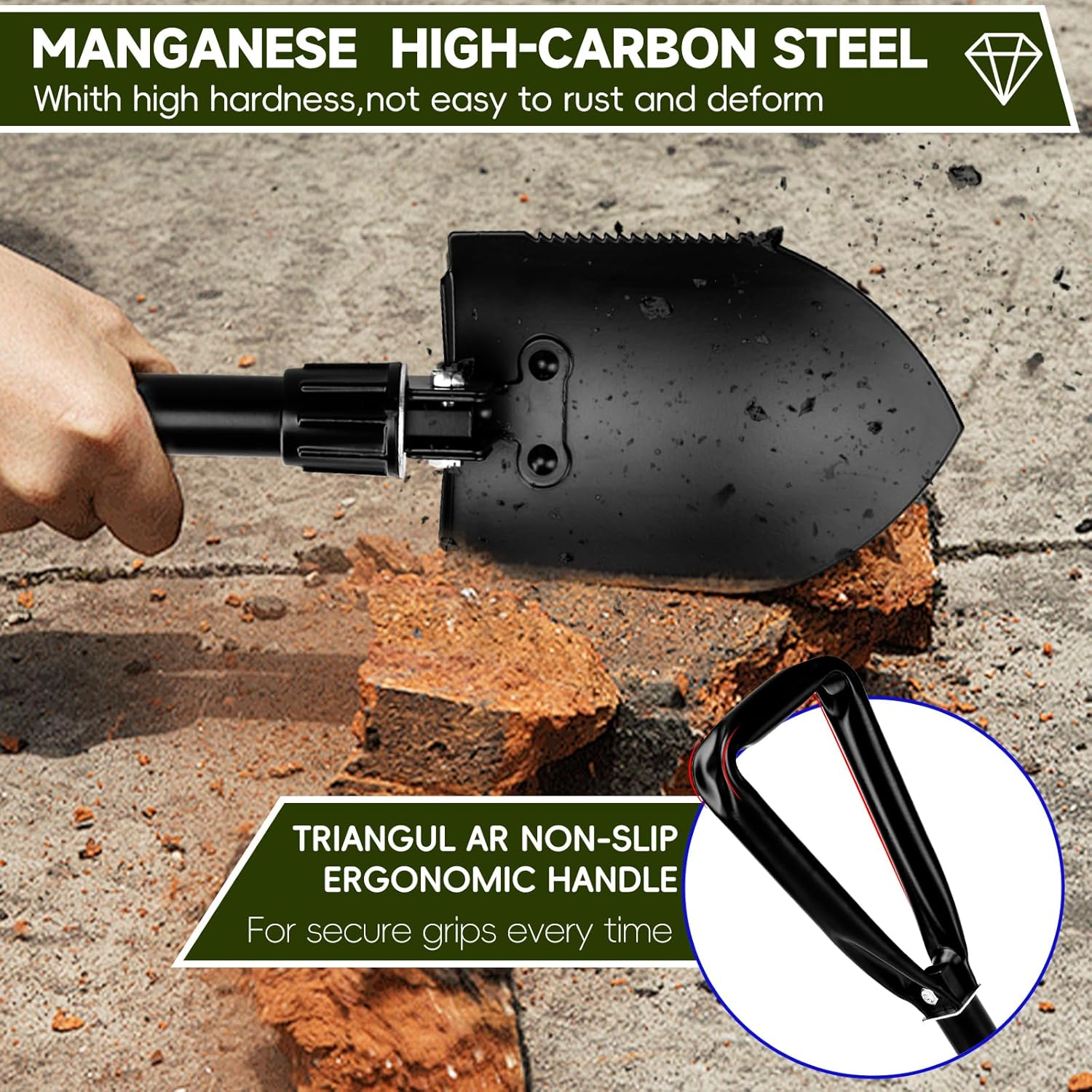 Mini Folding Gardening Shovels High Carbon Steel Portable Camping Shovel for Military Style Entrenching Tool,Camping,Hiking, Digging,Backpacking,Car Emergency Multi Tool image number 3