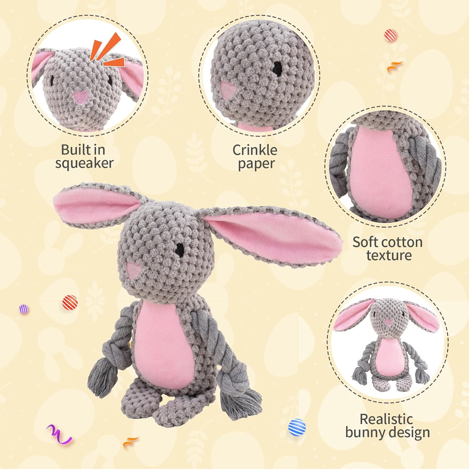 Wunive Easter Dog Toys,Easter Rabbit Bunny Egg Plush Squeaky Toys,Easter Rabbit Plush Squeaky Chew Toys for Small Dogs