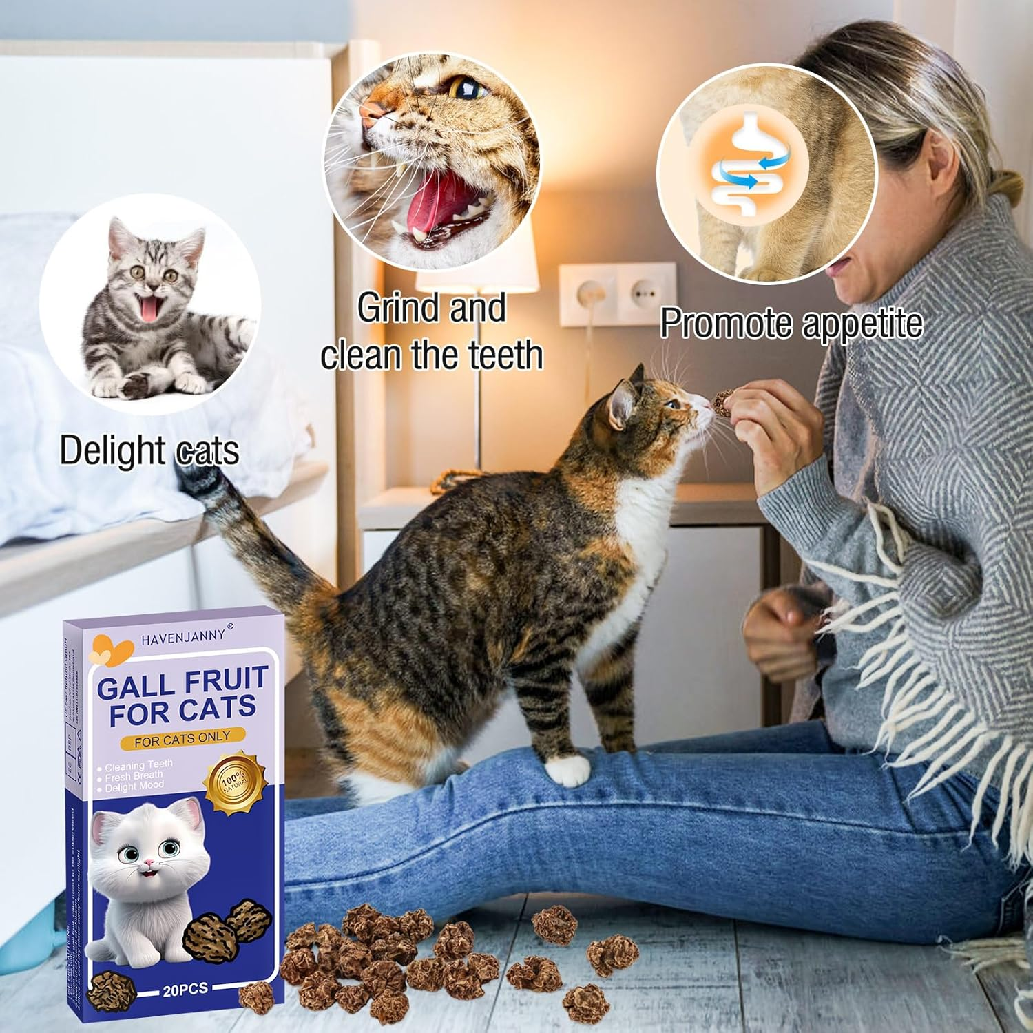 Havenjanny 20Pcs Dried Silvervine Gall Fruit, Natural Silver Vine Cat Chew Toy, Matatabi Cat Toy for Dental Cleaning Hard Chew Cheer Up image number 6