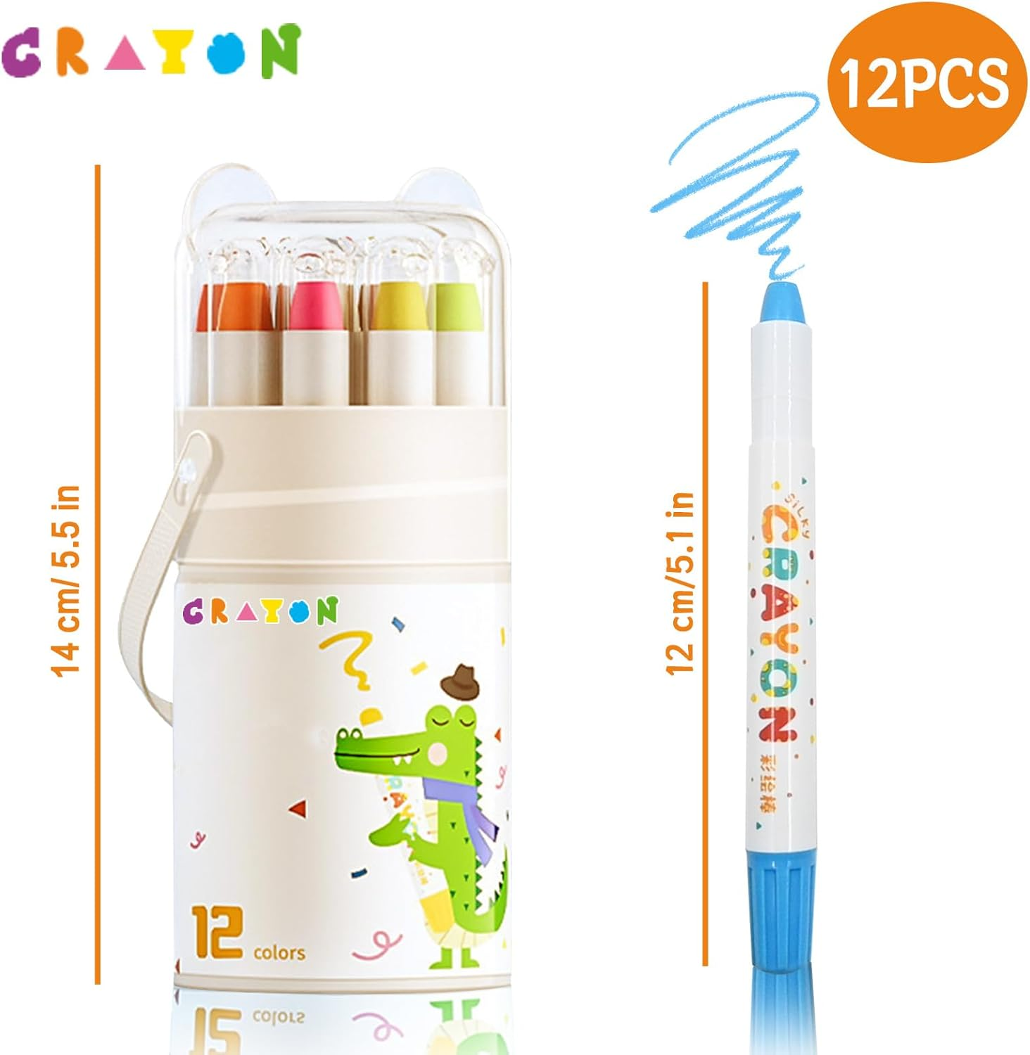 Toddlers Crayon, Smooth and Twistable Crayon -12 Large Washable Colors Suitable for Kids Ages 1-3, 4-8 Portable Art Supplies image number 6