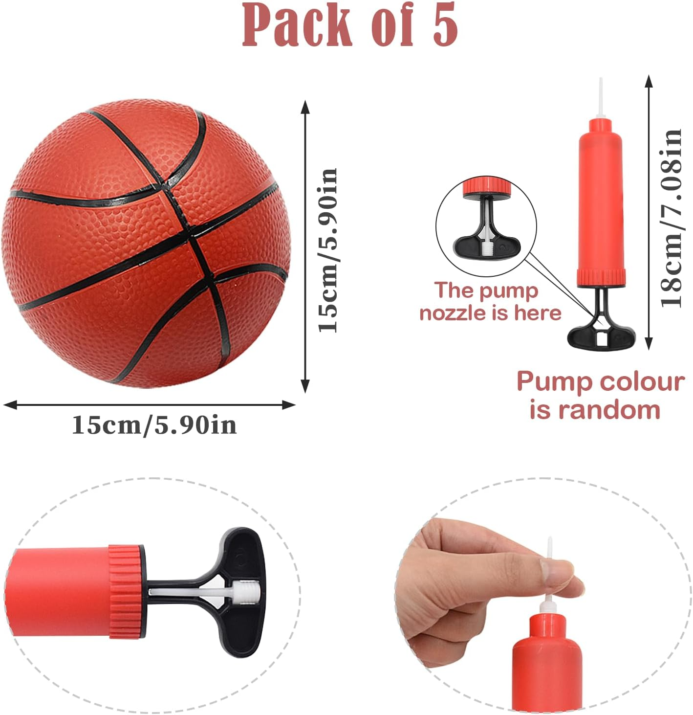 Coriver Mini Basketball Small Inflatable Basketball with Pump, 14 Cm Pool Balls, Beach Balls for Party, Indoor, Outdoor Game, Sports Game for Children and Adults image number 1