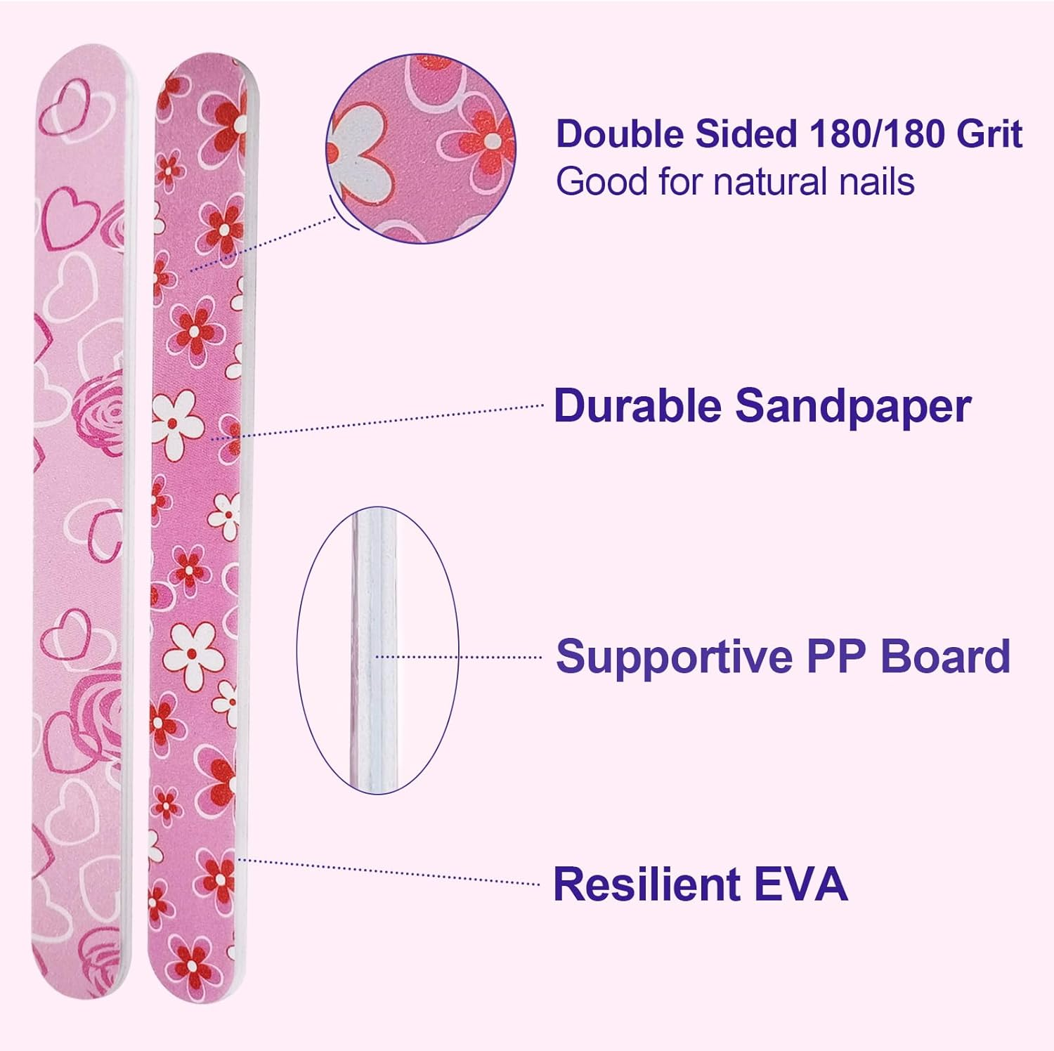 Nail Files (24 Pack), Colorful Emery Board Nail File for Natural Nails Double Sided 180 Grit Professional Fingernails Flowery Emory Boards Buffer Manicure Tool Nail Shaping Buffing Smoothing Filer image number 1