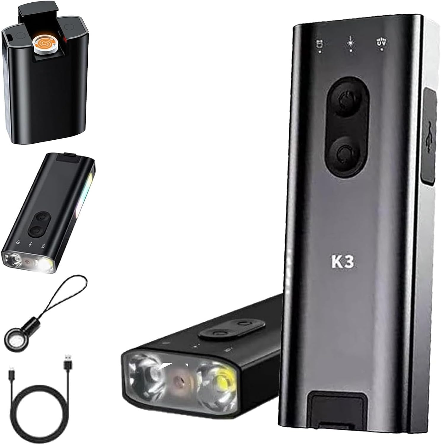 Ultramulti Flashlight Tool, Mini Keychain Flashlight 800 Lumens with Red & RGB, Magnetic Base Hat Clip, Instant Igniter, IP68 Waterproof, for Camping Hiking Dog Walking & Emergencies (Black)