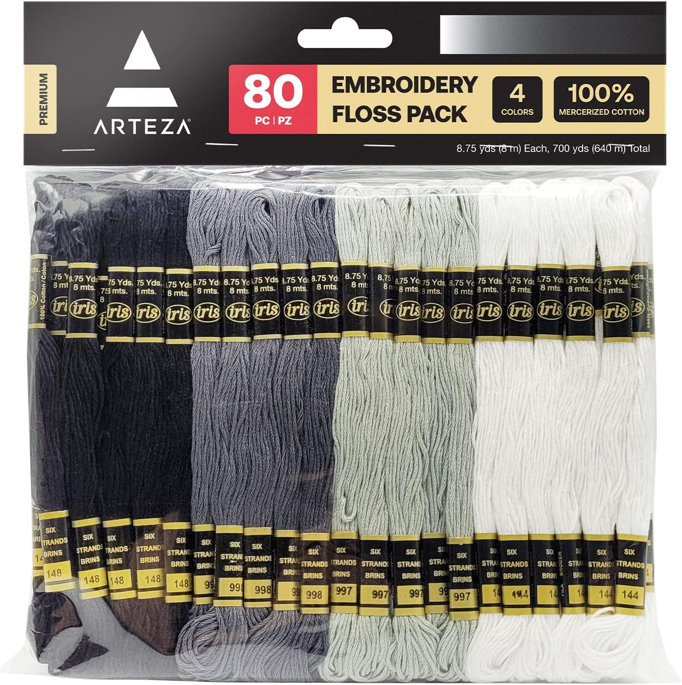 Arteza Embroidery Thread Pack &ndash; 80 Skeins of Embroidery Floss, 20 Each of Red, Pink, Purple & Violet &ndash; 100% Mercerized Cotton Friendship Bracelet String &ndash; Cross Stitch Supplies, 700 Yards per Pack