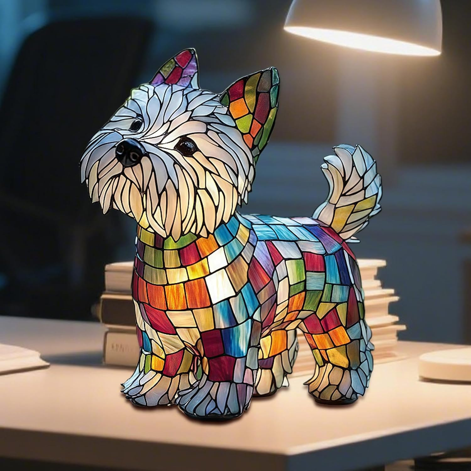 Dog Series Art Night Light, Retro Colorful Resin Dog Shaped Tabletop Night Light, Cute Animals Sculpture Ambient Nightlights, Pet Dogs Themed Led Bedside Lamps, Fun Present for Dog Lovers