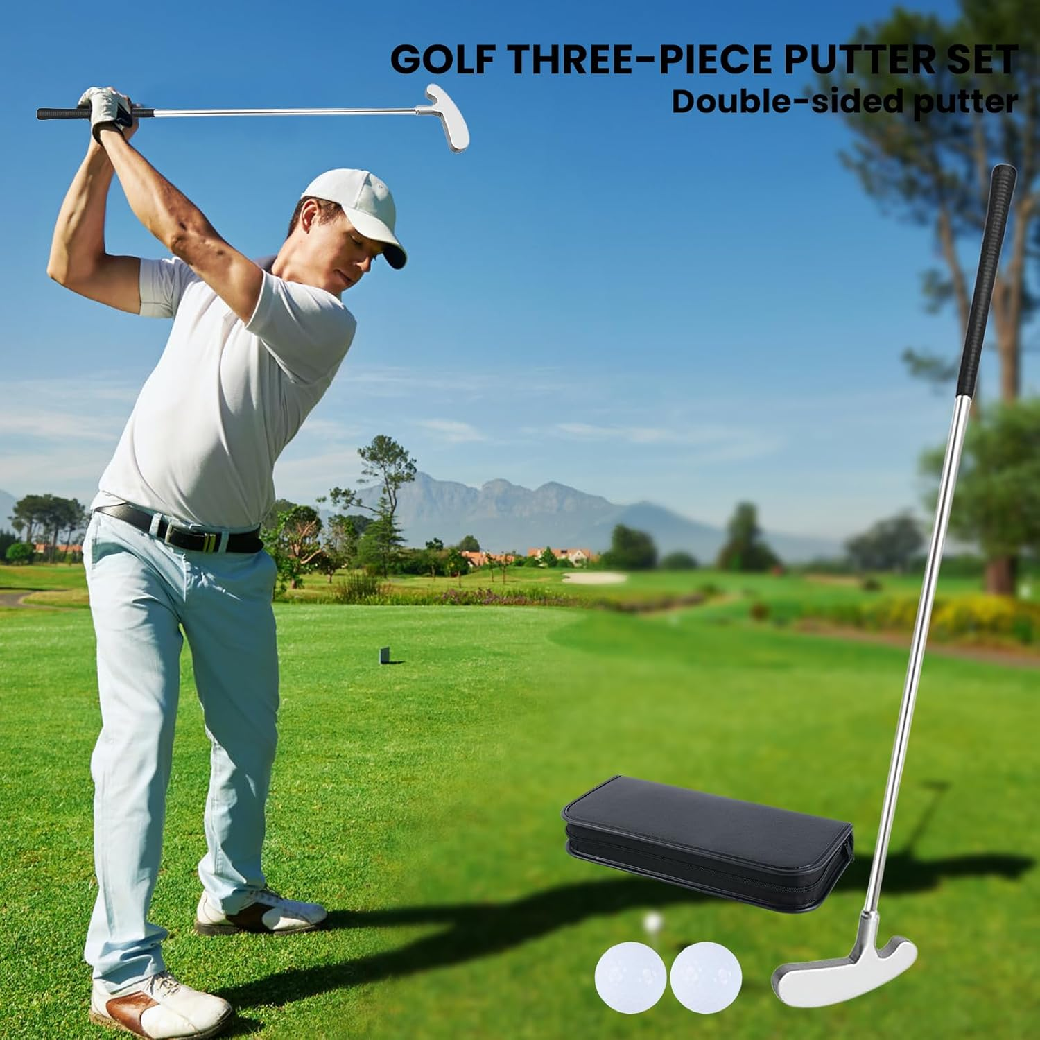 Golf Putting Kit, Portable Golf Putter Set Kit with Putter, Aluminum Alloy Three-Section Detachable Club with Putter, 2 Balls, Putting Green, and Storage Bag for Adult Golf Practice image number 4
