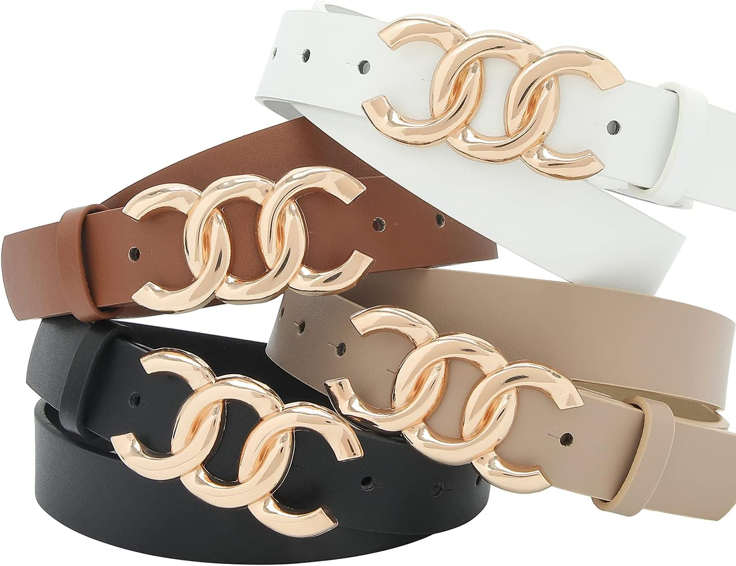 Pettata Women Belt for Jeans Dress Cinch Waist Belt for Ladies Faux Leather Belt with Gold Buckle