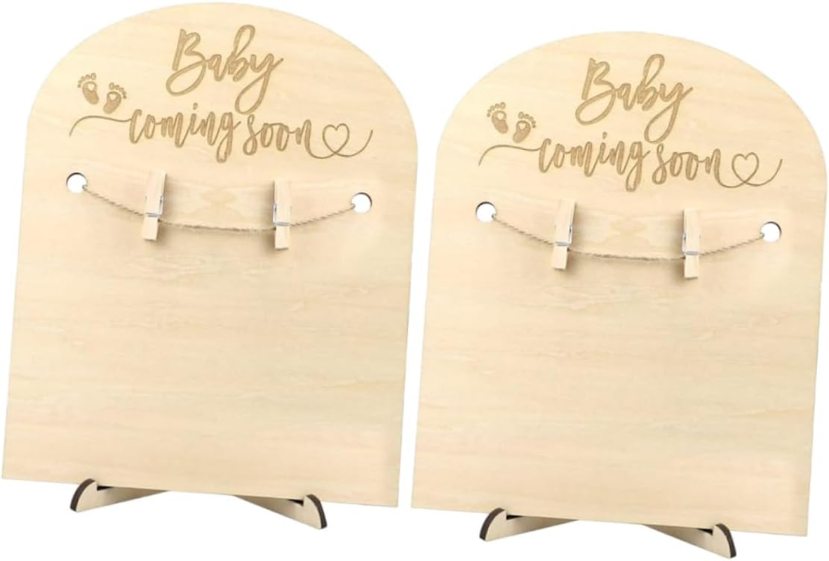 ADOCARN 2Sets Wooden Memorial Cards Birth Announcement Sign Stand and Clips Newborn Commemorative Plaque for Shower Gifts Hospital Sign Display image number 6