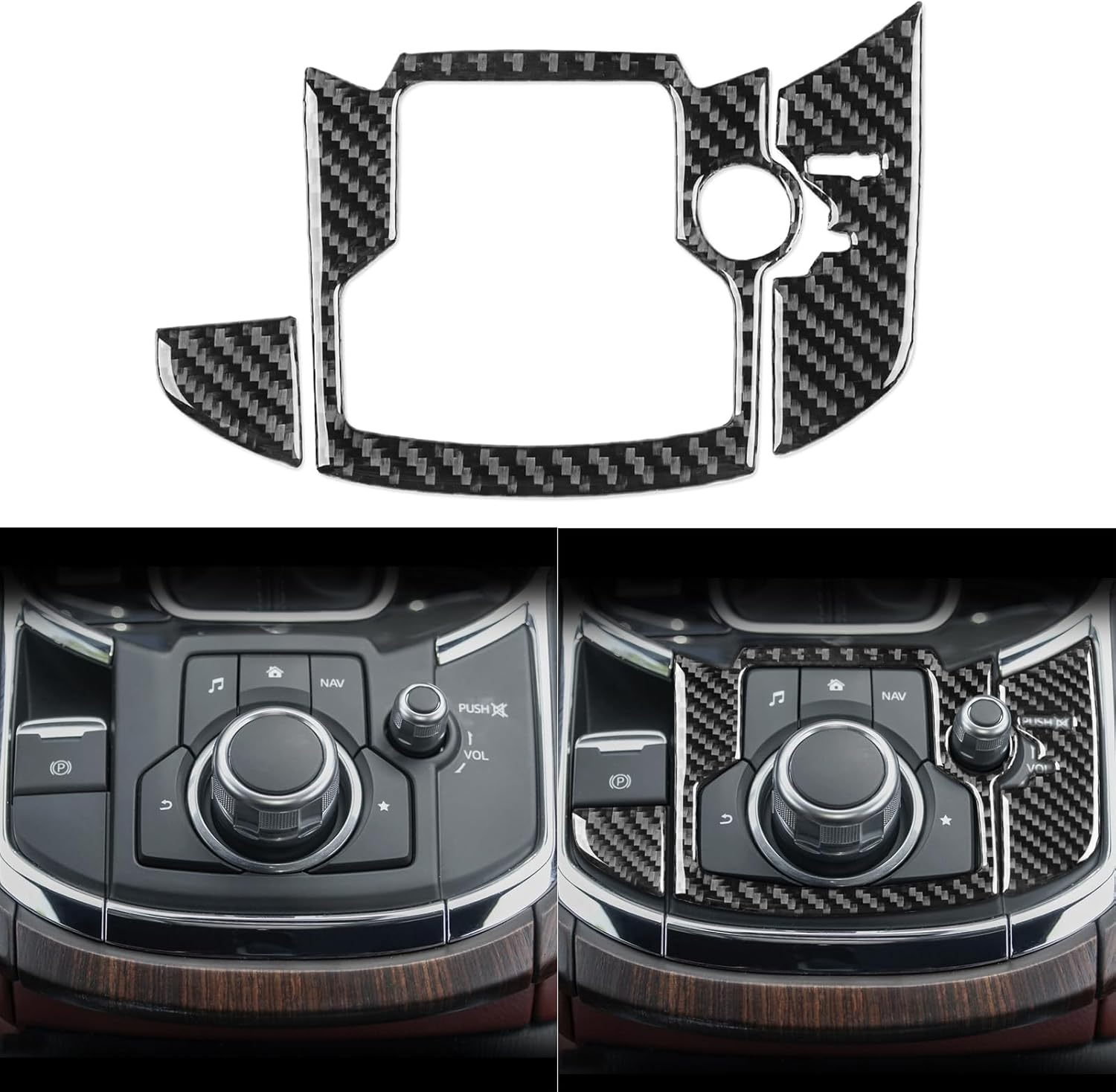 NVCNX Real Premium Carbon Fiber Car Center Console Panel Cover Trim Interior Accessories Compatible with Mazda CX9 CX-9 2020 2021 2022 2023 Black