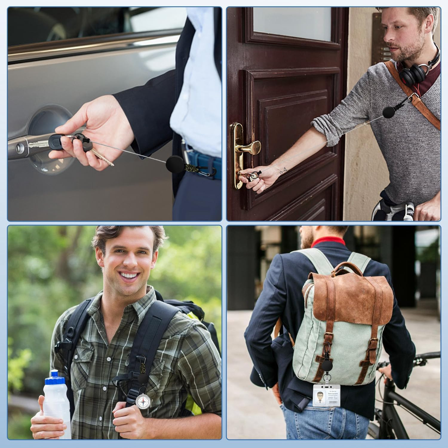 Retractable Keychain 2 Pack Heavy Duty Carabiner Badge Holder, Tactical ID Badge Reel Retractable Key Ring with 60 Cm Steel Extendable Cord and Paracord image number 4