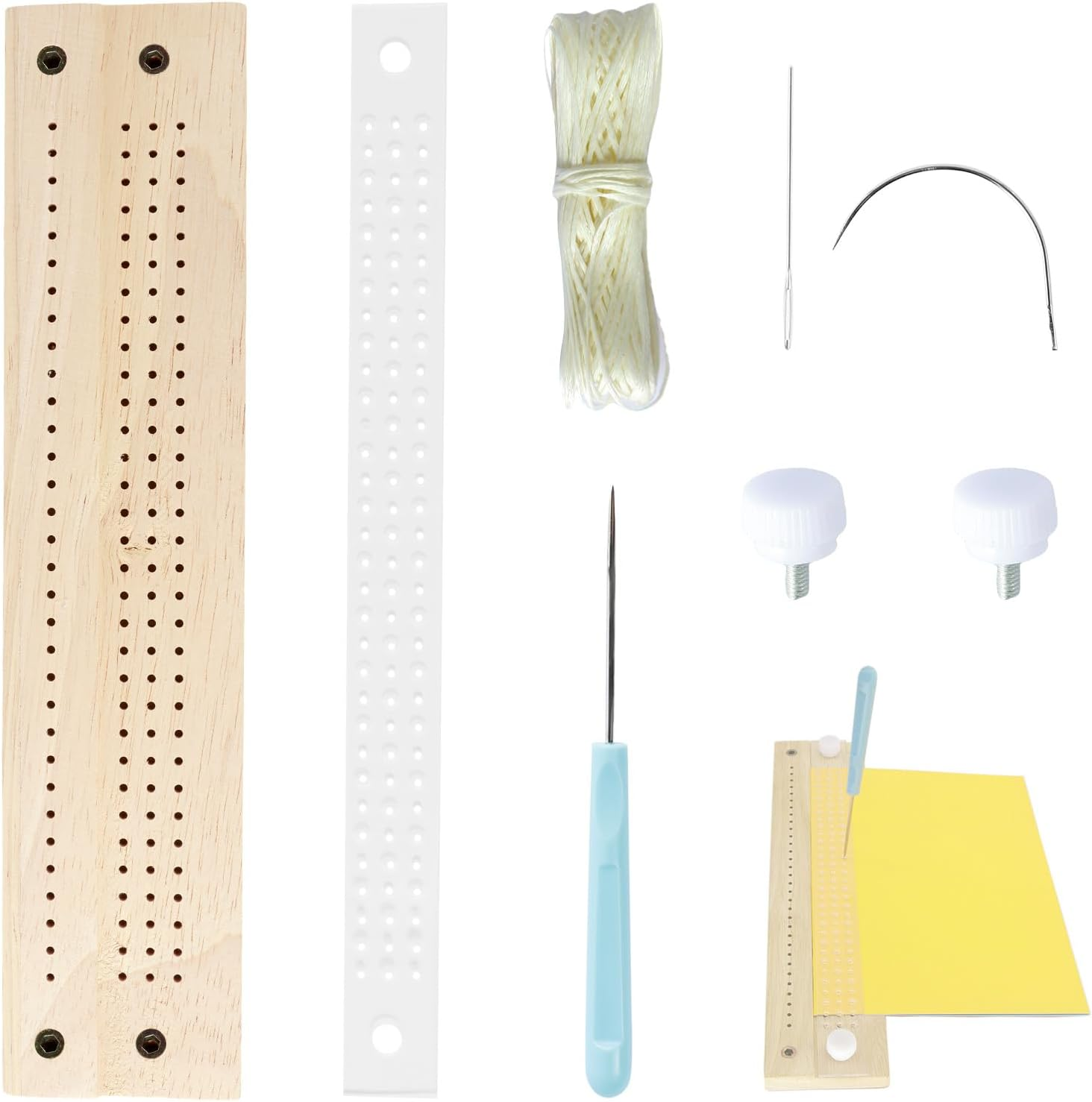 Abizarch Bookbinding Tools Set Wooden Signature Punching Tools Handmade Book Binding Punch Guide Tool with Awl Curved and Straight Needle Bookbinding Supplies for DIY Crafts Journals Scrapbooking ZHAZ image number 6