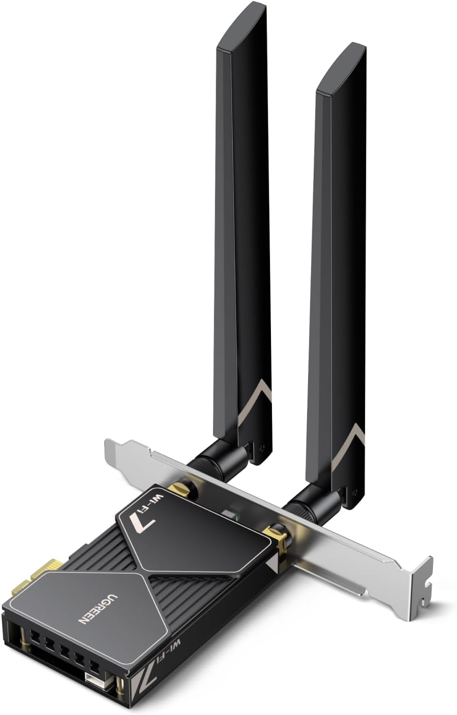 UGREEN Wifi 7 BE6500 Pcie Wifi Card, Bluetooth 5.4, IEEE 802.11Ax/Be, 6G/5G/2.4G Tri Band, MLO Technology, Flexible Dual 6Dbi High Gain Antenna, WPA3 Personal/Enterprise, Supports Windows 11 Only