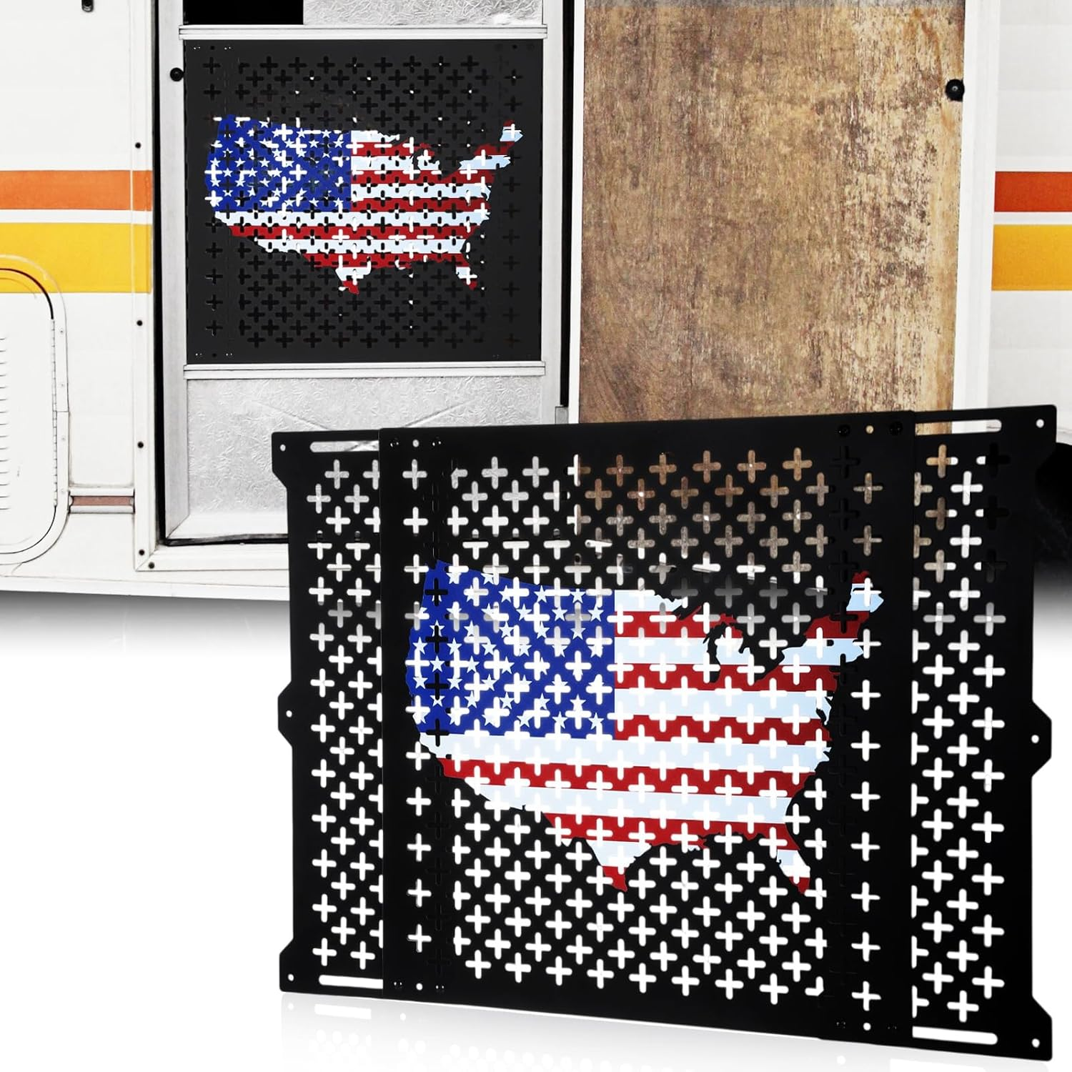 Gisafai Adjustable RV Door Screen Protector Adjusts from 21''- 31.5'' Aluminum RV Entry Screen Door Grille Alloy Screen Door Grill Screen Defender for RV Door, Black (Classic,24 Inch High)