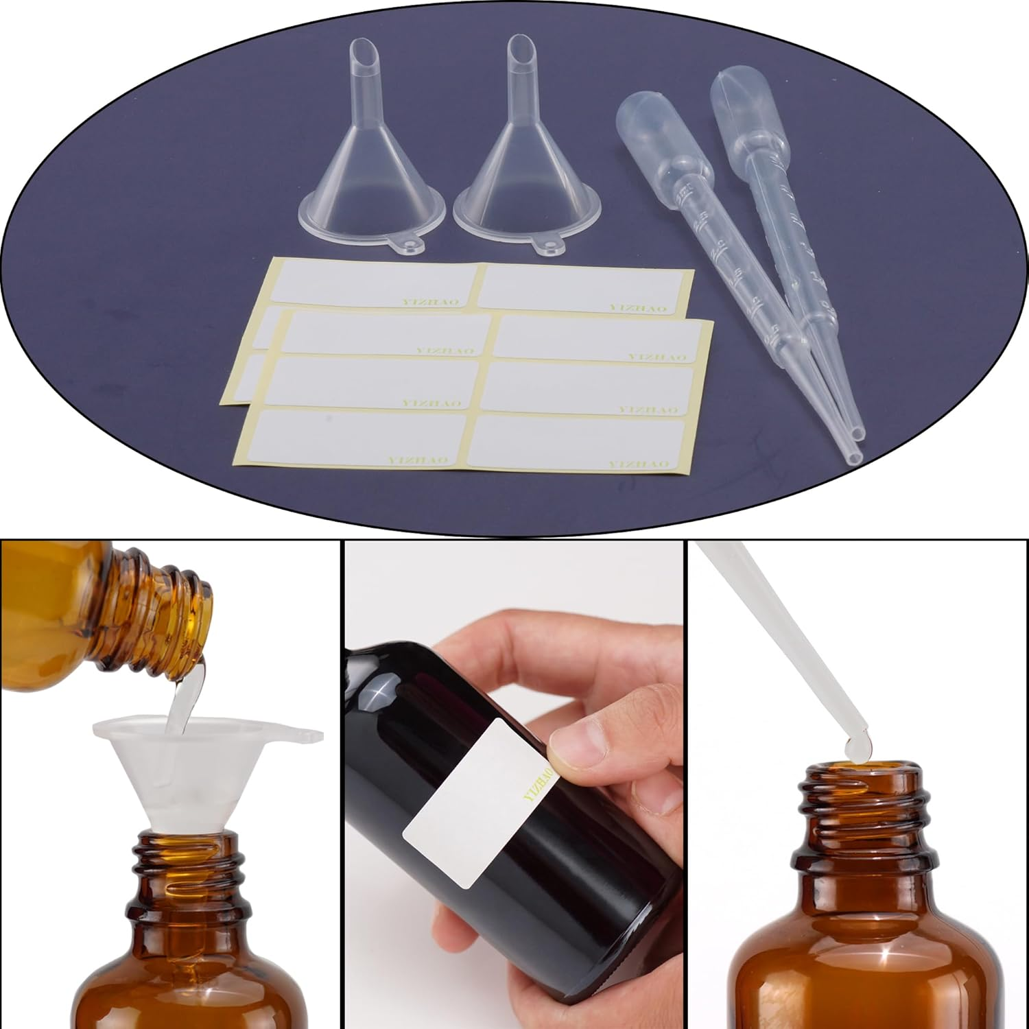 YIZHAO Transparent Spray Bottle 100 Ml, Small Glass Spray Bottle with Atomiser for Essential Oils, Cosmetics, Perfume, Cleaning, Travel Bottle, Pharmacist, Set - 9 Pieces image number 5