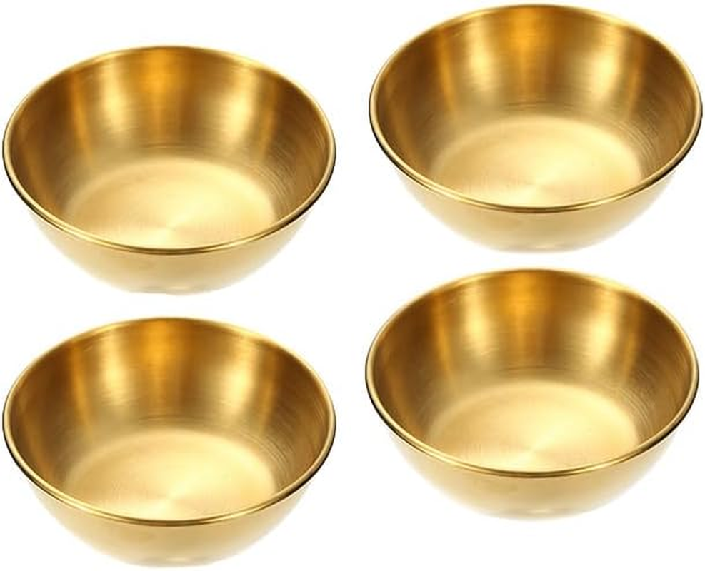Changyeah Golden Dipping Plate Stainless Steel Gold Dip Bowl,4 Pcs Seasoning Dish,Round Condiment Tray, Sauce Plate, Sushi Dipping Bowls, Appetizer Trays, Condiment Dish for Restaurant, Home