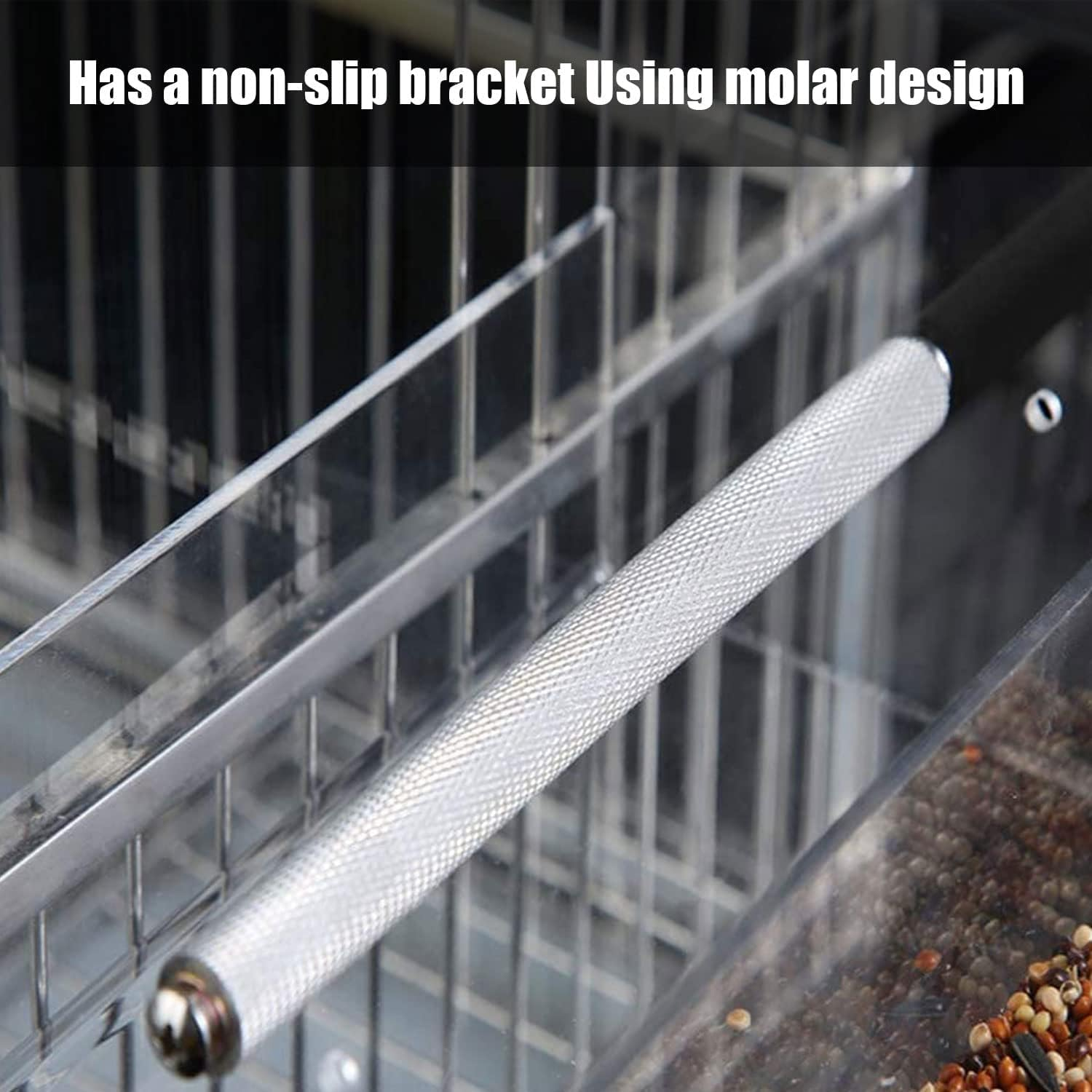 Automatic Parrot Feeder No Mess Bird Cage Seed Feeding Container Box Acrylic Automatic Bird Feeder Bird Cage with Stainless Steel Hooks for Small Birds like Parakeet,Canary,Cockatiel,Parrot 21X21X21Cm image number 6