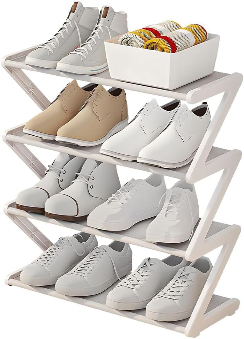 4-Tier Shoe Rack, Stainless Steel Shoe Storage Organizer, Stackable Shoe Tower Free Standing Shoe Shelf for Closet Entryway Balcony Living Room Bedroom (Black)