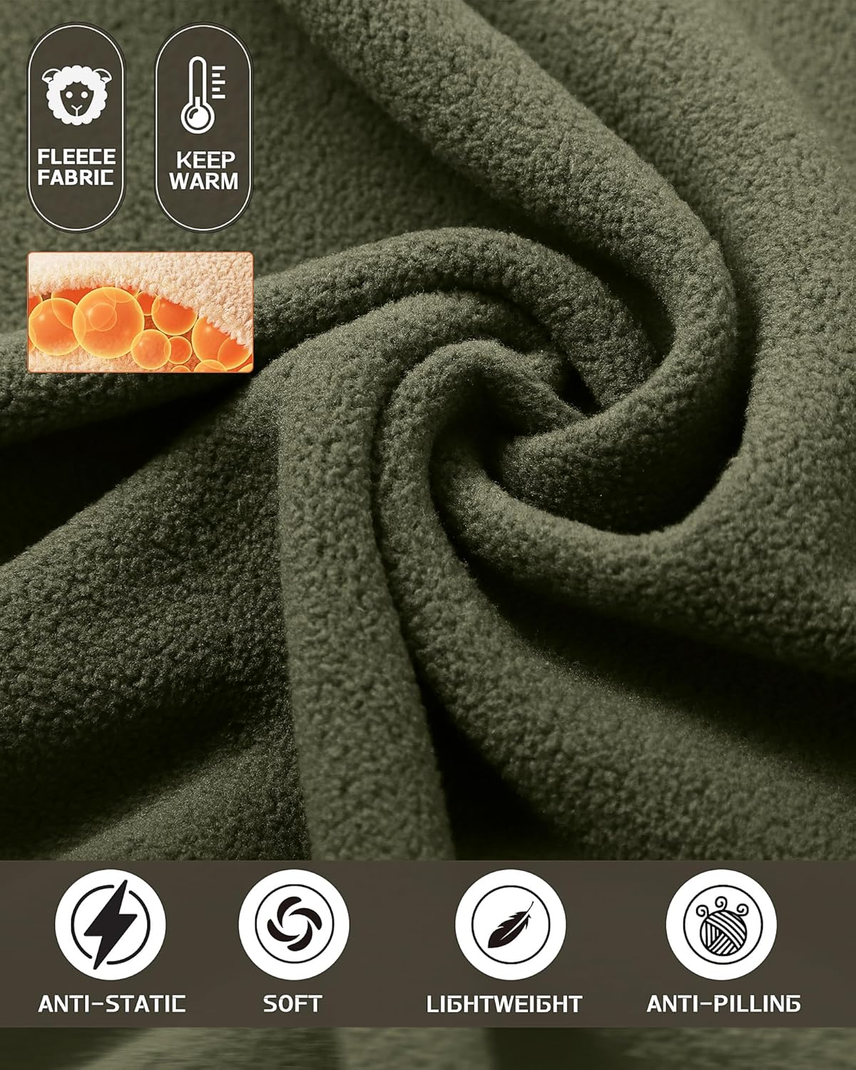 33,000Ft Mens Fleece Jacket Full Zip Outdoor Work Jacket Lightweight Warm Coat Long Sleeve Casual Sweater Thermal Fleece Jacket for Hiking Running Sport