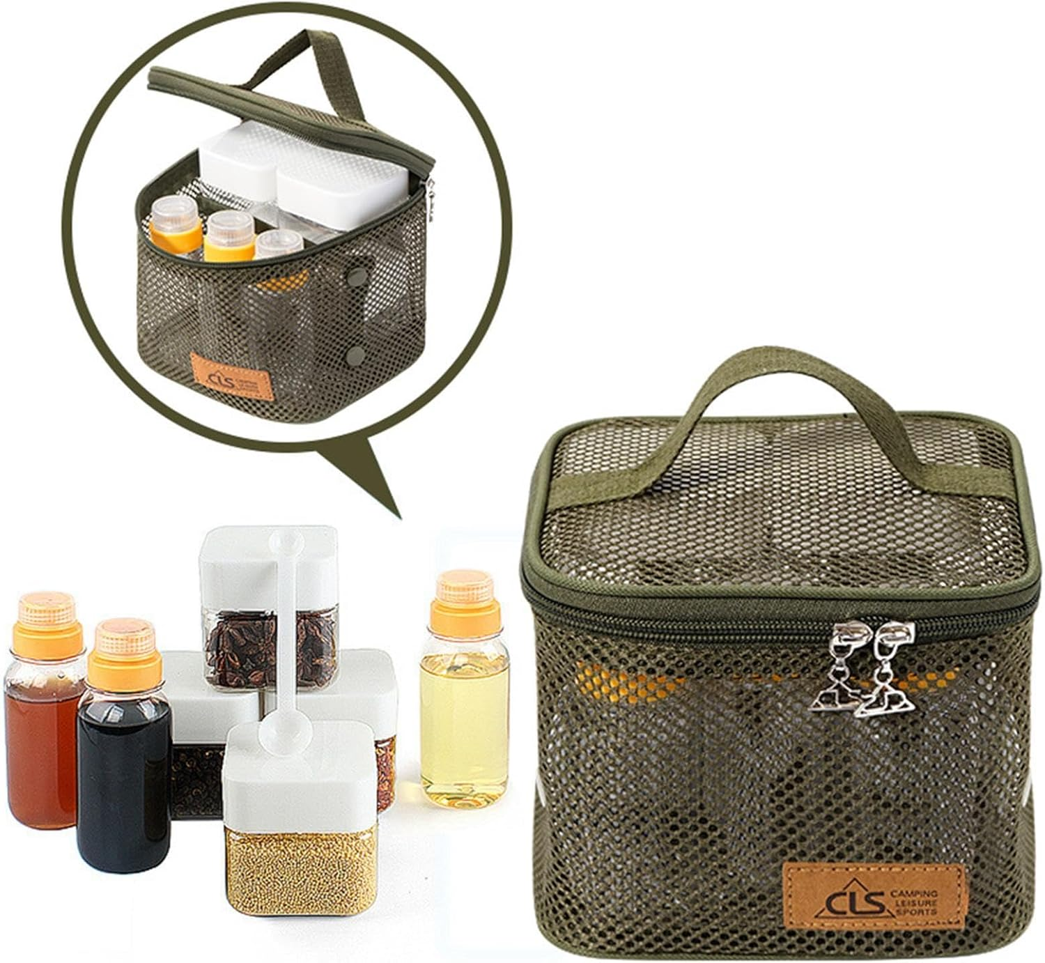 Zxpjkyu 6 Pcs Camping Spice Containers with Carry Bag for Outdoor, Green, as Described