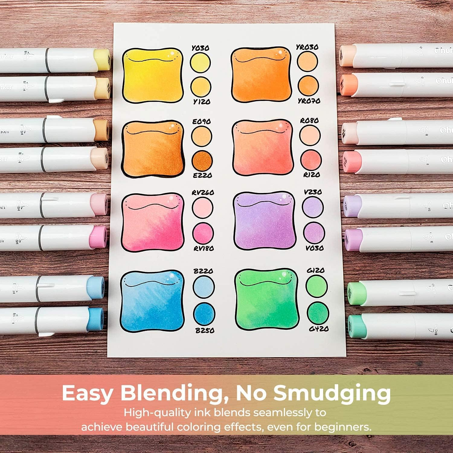 48 Pastel Colors Alcohol Brush Markers, Ohuhu Double Tipped (Brush & Chisel) Sketch Markers for Kids, Artist Art Markers, Adult Coloring and Illustration, Comes W/ 1 Colorless Alcohol Marker Blender image number 2