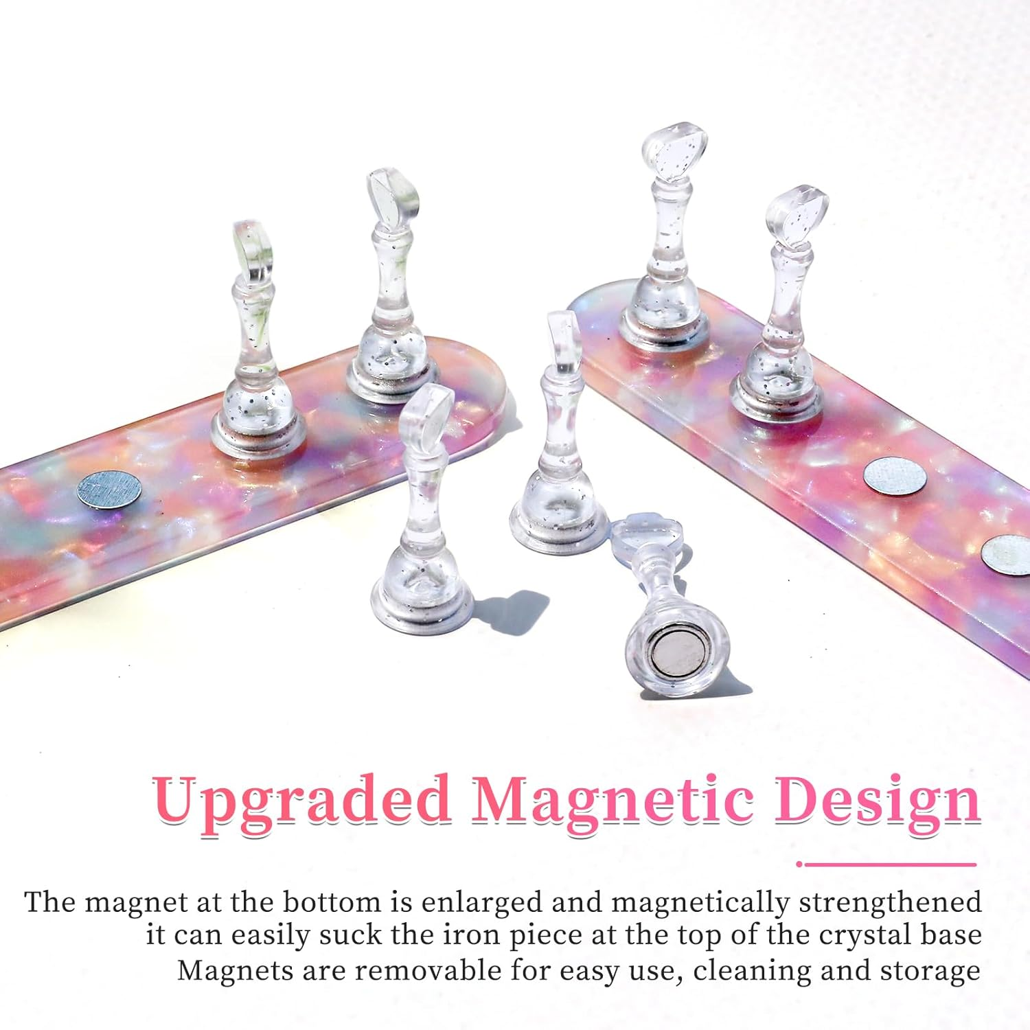 BQAN 2 Set Nail Stand for Press Ons, Magnetic Nail Holder for Painting | Display | Fake Nails Practice with 200 Pcs Adhesive Tabs, Nails Art Tools Homes and Salons Use Pearl Pink image number 2