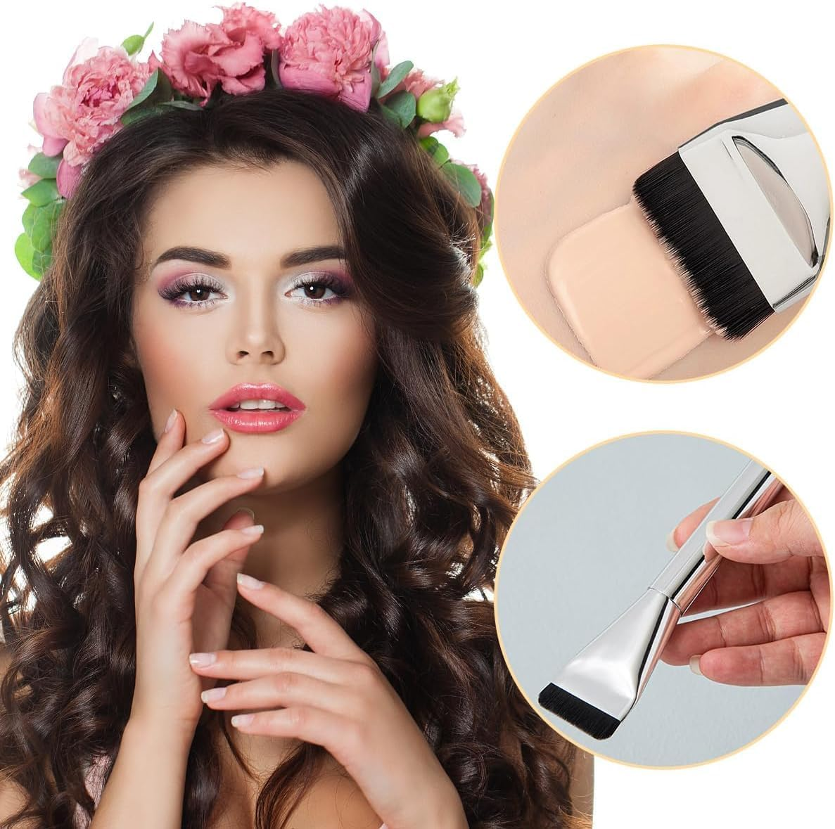 Flat Foundation Makeup Brush Set, 4 Pieces Thin Liquid Foundation Brush,Flat Lightweight Concealer Thin Liquid Foundation Application for Women and Girls image number 5